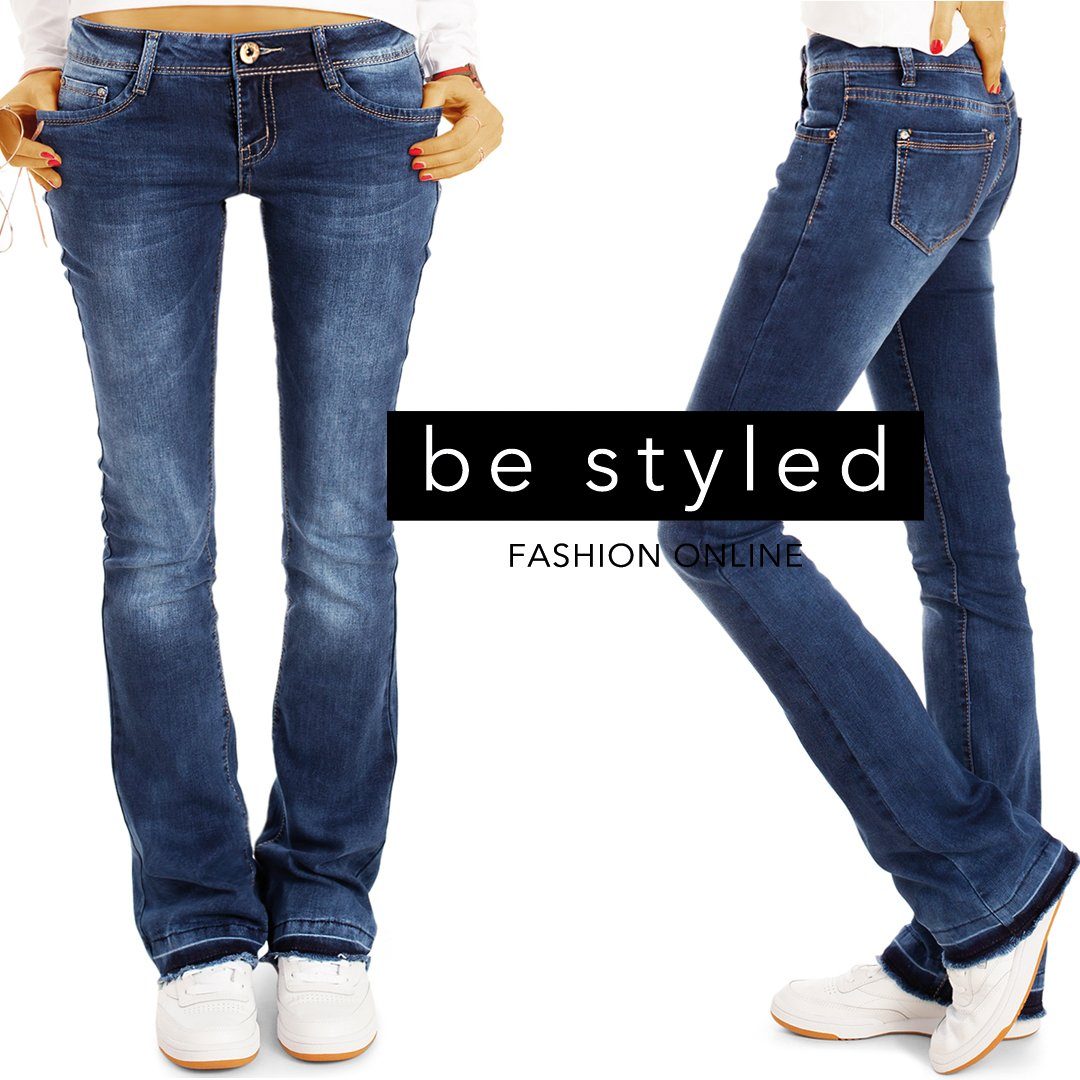 be styled Bootcut-Jeans Damen Hüftjeans, j40g-2 mit offenem sommerblau Schlaghosen waist Saum, low