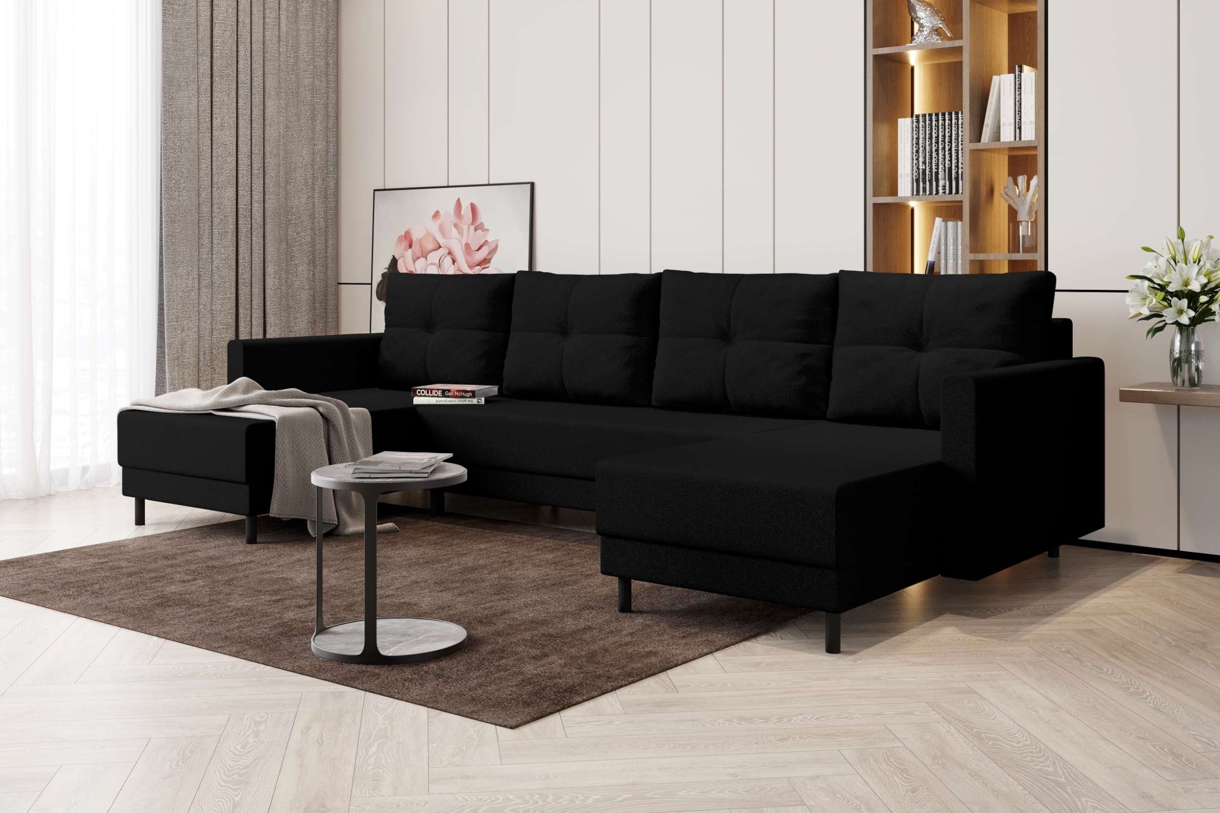 Stylefy Wohnlandschaft Selena, U-Form, Eckcouch, Sofa, Sitzkomfort, mit Bettfunktion, mit Bettkasten, Modern Design | Wohnlandschaften