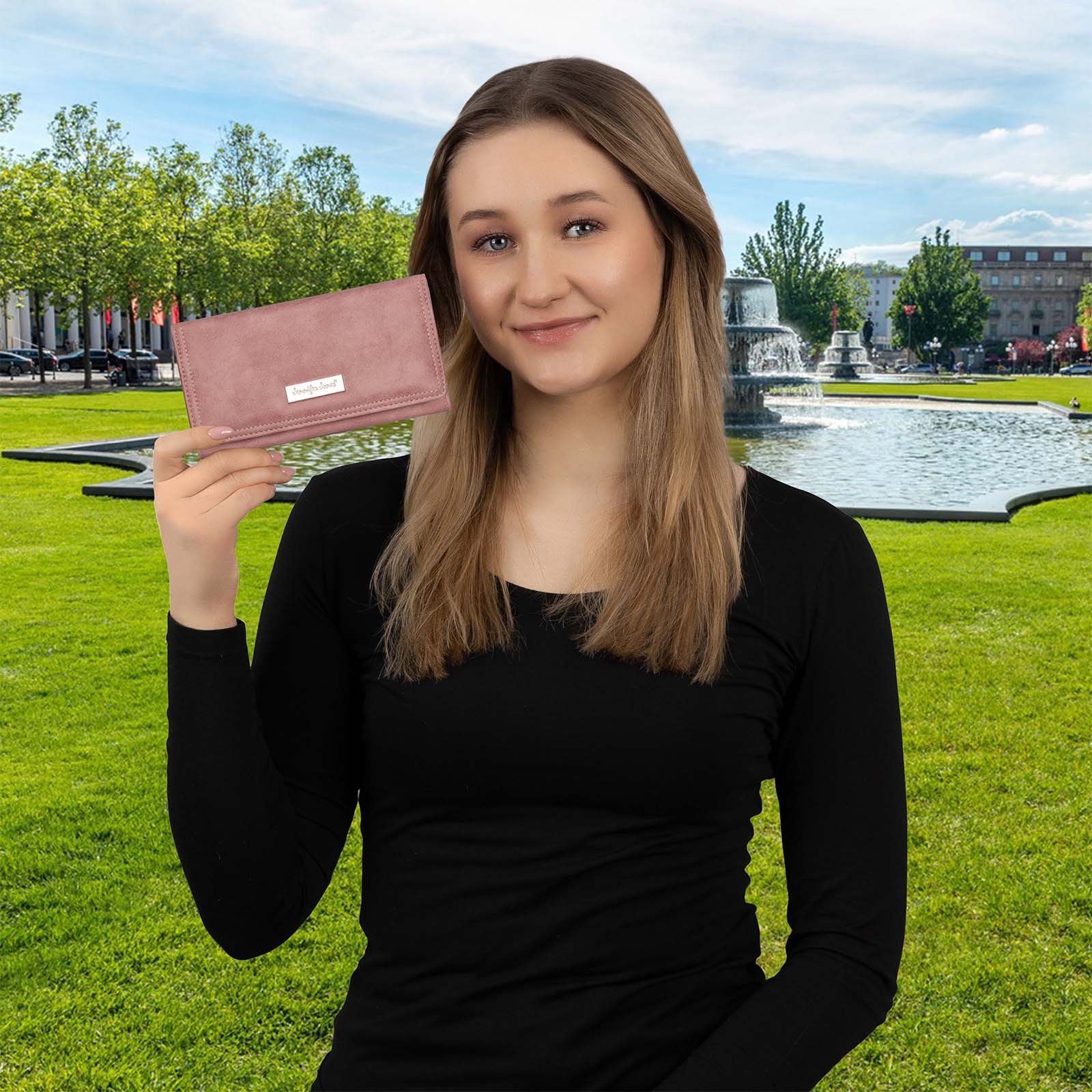 Jennifer Jones Geldbörse JENNIFER JONES Damen Geldbörse Portemonnaie Rose, Damen Geldbörse klappbar mit Reißverschluss Portemonnaie Geldbeutel