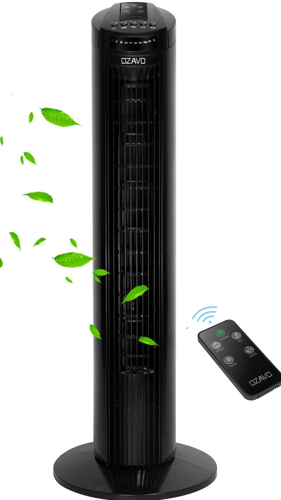 OZAVO Turmventilator OZ200 70° oszillierend 3 Geschwindigkeiten 3 Modi 74cm, Leiser Ventilator Standventilator mit Fernbedienung und timer