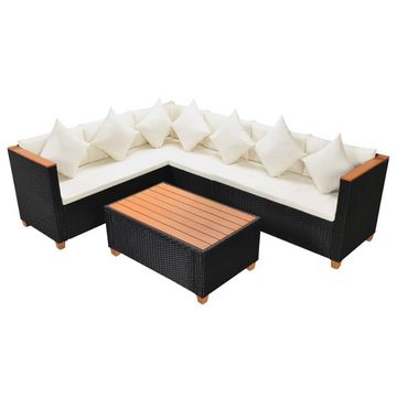 vidaXL Gartenlounge-Set 4-tlg. Garten-Lounge-Set mit Auflagen Poly Rattan Schwarz, (4-tlg)