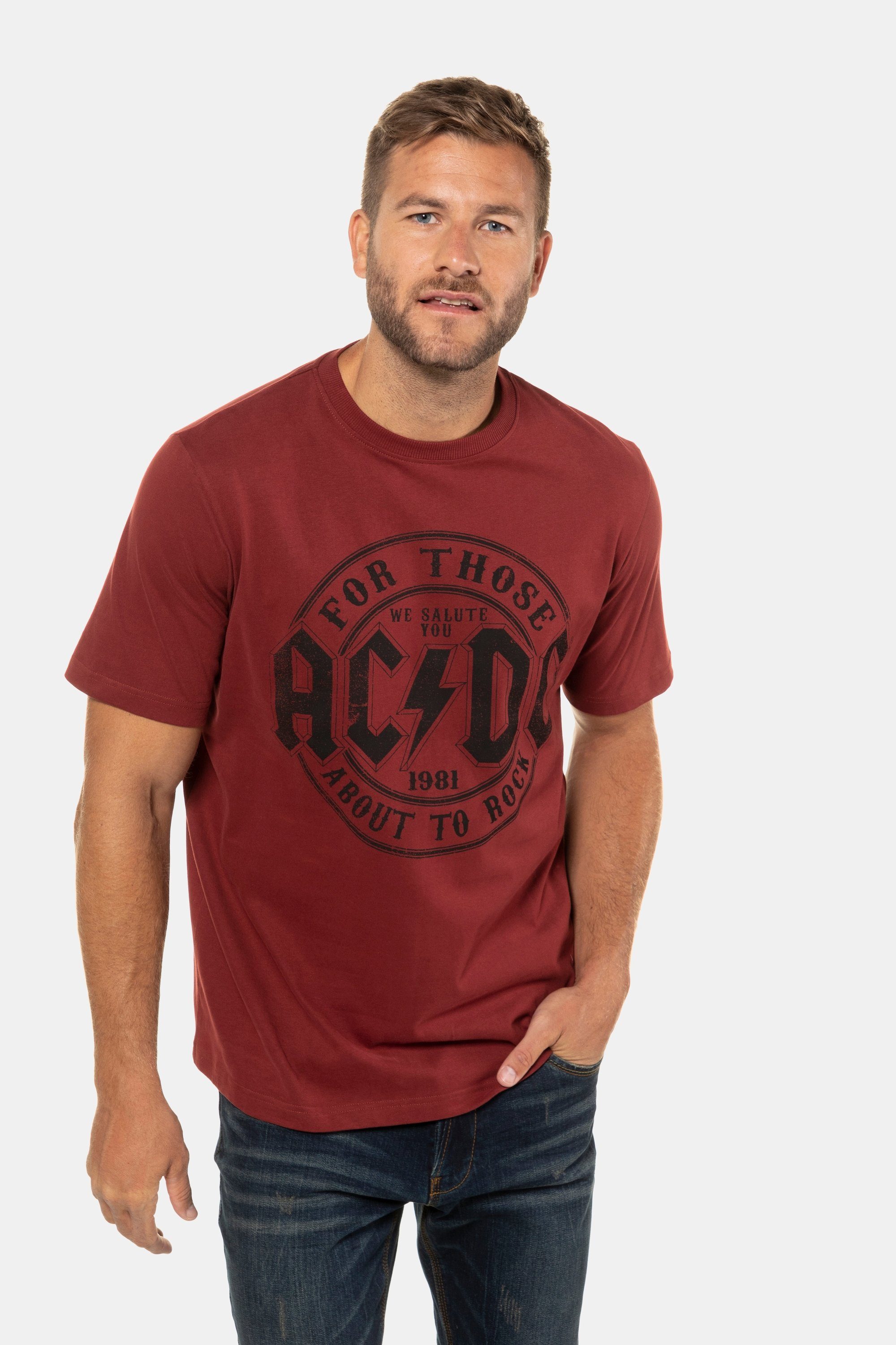 JP1880 T-Shirt T-Shirt Bandshirt ACDC Halbarm rostrot