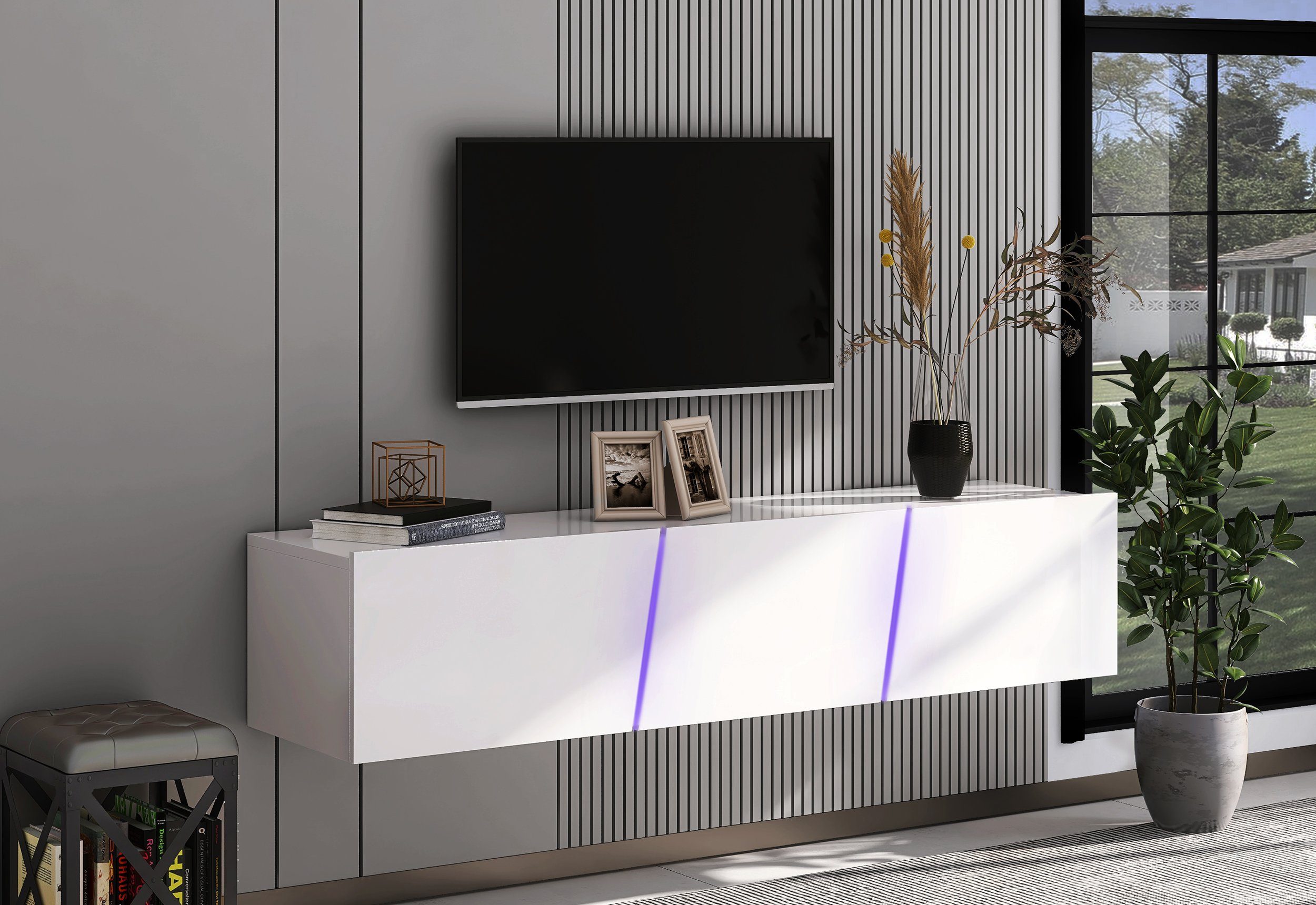 Merax Lowboard, hängend oder stehend, TV-Schrank mit LED-Beleuchtung, inkl.  Fernbedienung