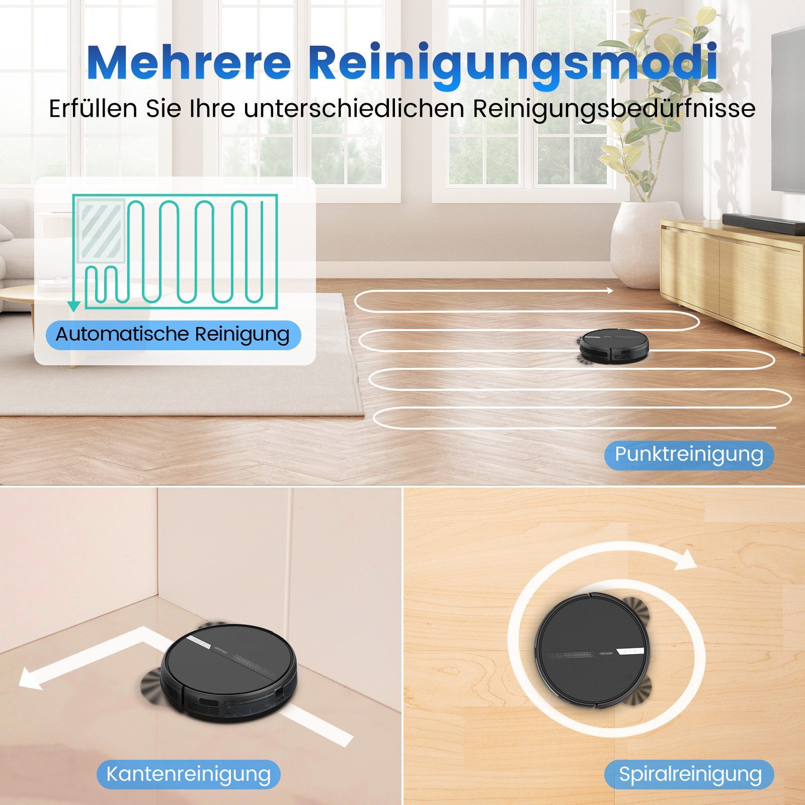 AIRROBO Saugroboter G50, 4000 Pa starke Saugkraft, 4 Reinigungsmodi,120 min Laufzeit, 45 W, App & Sprachsteuerung,3-in-1Kehren & saugen & wischen, für Tierhaare & Hartböden,Zwei Jahre Garantie G60