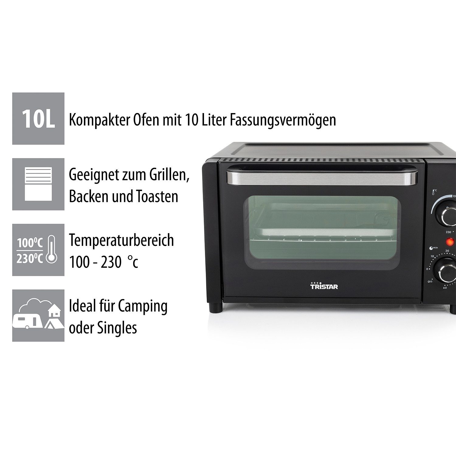 Tristar Minibackofen OV-3615, 800 W, Timerfunktion, bis 230°C, zum Grillen, Backen & Toasten