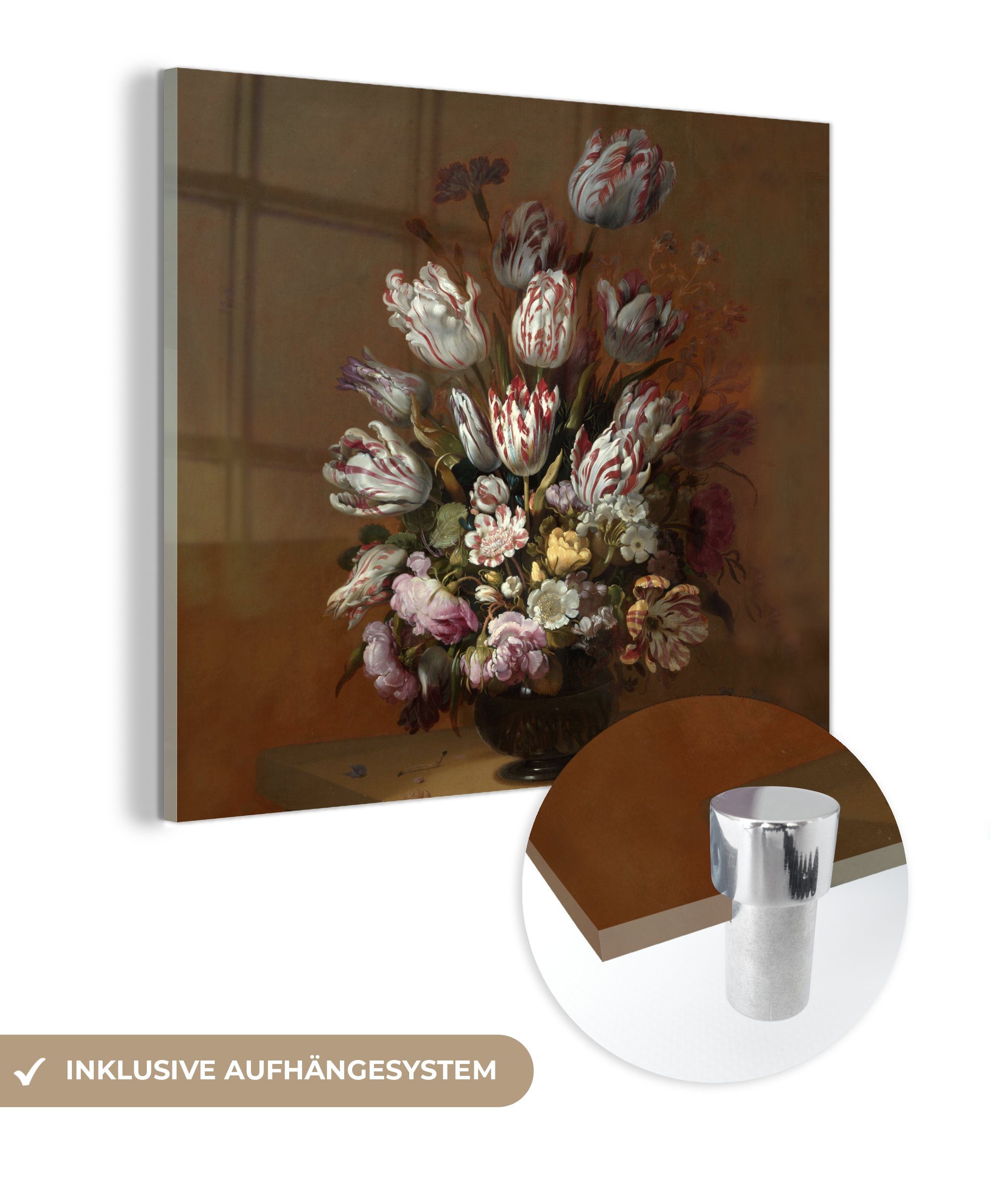MuchoWow Acrylglasbild Kunst - Blumen - Stillleben - Alte Meister - Vintage, (1 St), Glasbilder - Bilder auf Glas Wandbild - Foto auf Glas - Wanddekoration