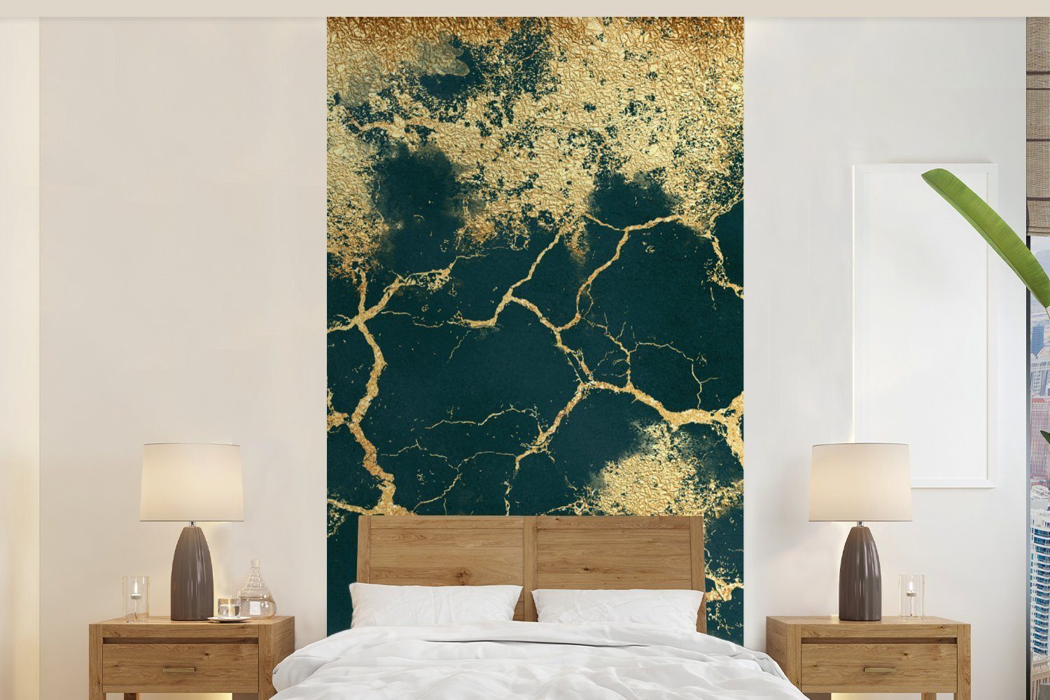 MuchoWow Fototapete Gold - Grün - Marmor, Matt, bedruckt, (2 St), Vliestapete für Wohnzimmer Schlafzimmer Küche, Fototapete