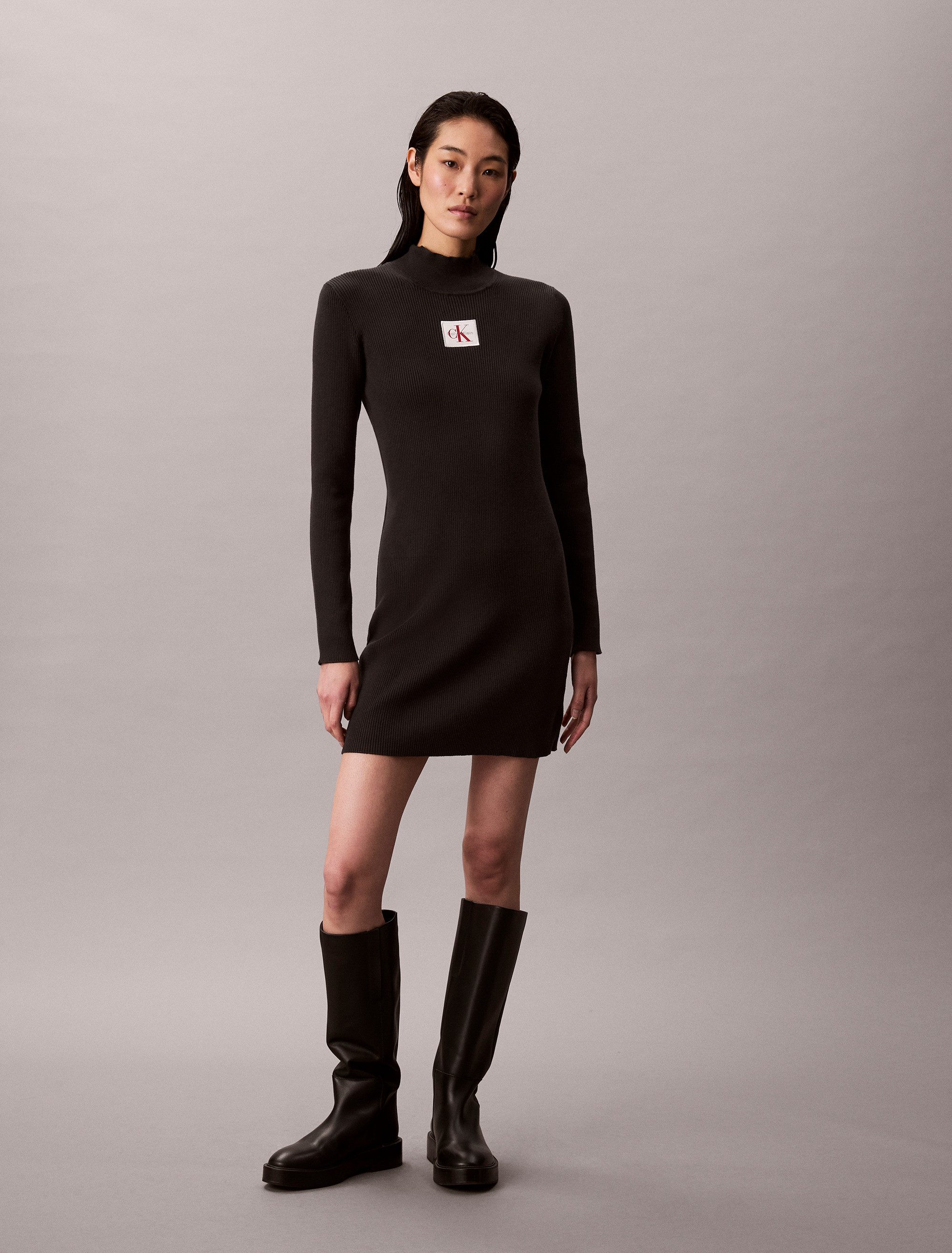 Calvin Klein Jeans Strickkleid LS T NECK MINI DRESS Mit Rundhalsausschnitt, figurbetont