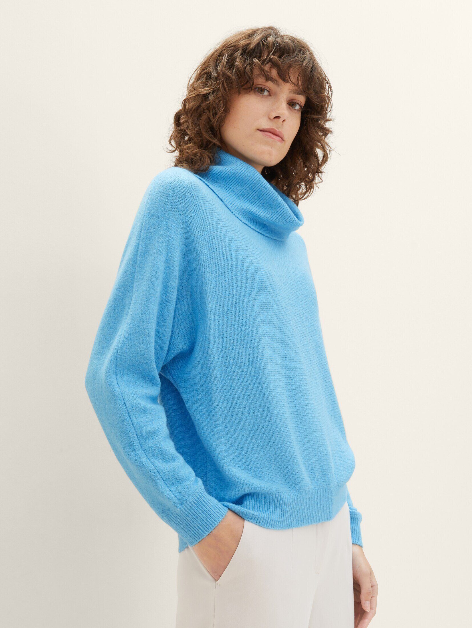 Light Blue Rollkragen mit Clear TAILOR Strickpullover Melange TOM Strickpullover