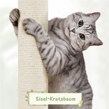 Yaheetech Kratzbaum, Rattan Katzenbaum mit Katzenhaus waschbare Kissen Korb Sisalstämme