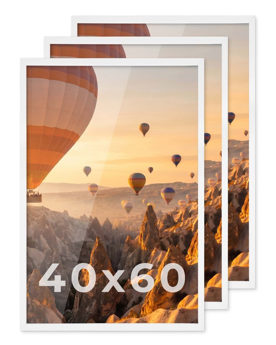 PHOTOLINI Bilderrahmen 3er Set modern mit bruchsicherem Acrylglas, Holz MDF, Fotos & Poster, für 3 Bilder (3er Set), Posterrahmen 40x60 cm zum Aufhängen