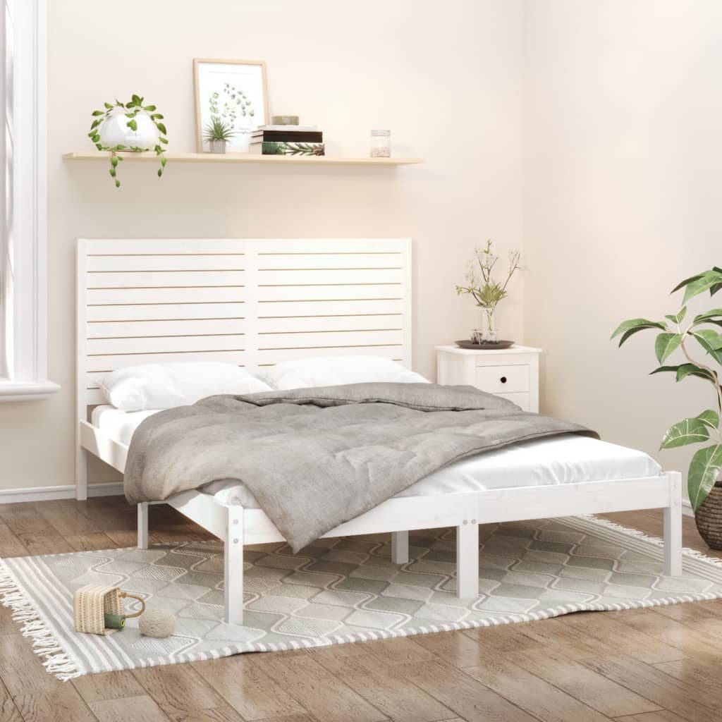 vidaXL Bettgestell 140 x 200 cm Massivholzbett Weiß 140x200 cm Bett Bettrahmen Bettgestel