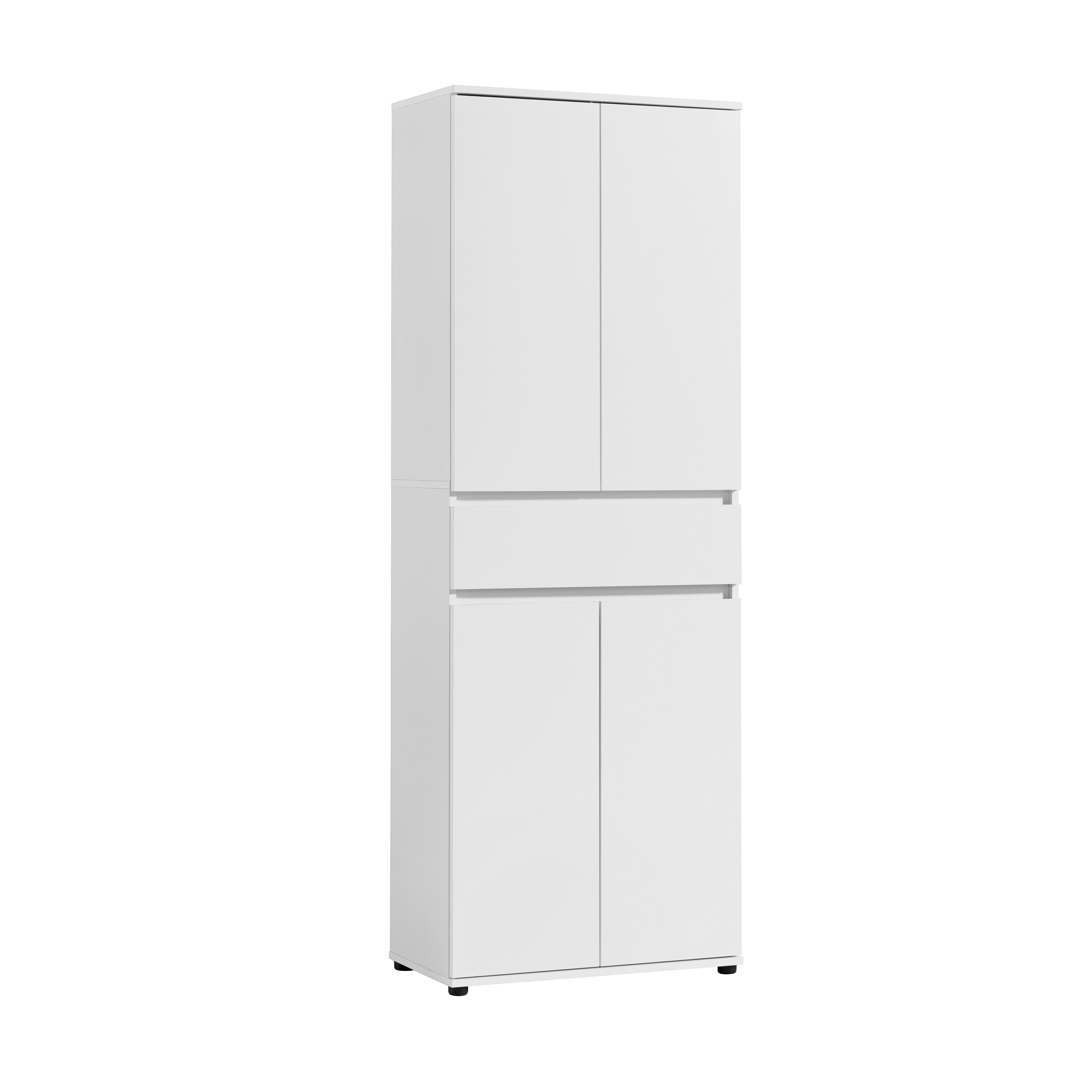 Home Collective Mehrzweckschrank Schrank 60 cm breit mit 4 Türen & Schublade mit 3 Einlegeböden 64x34x180 cm (BxTxH) Weiß – Bild 5 von 5