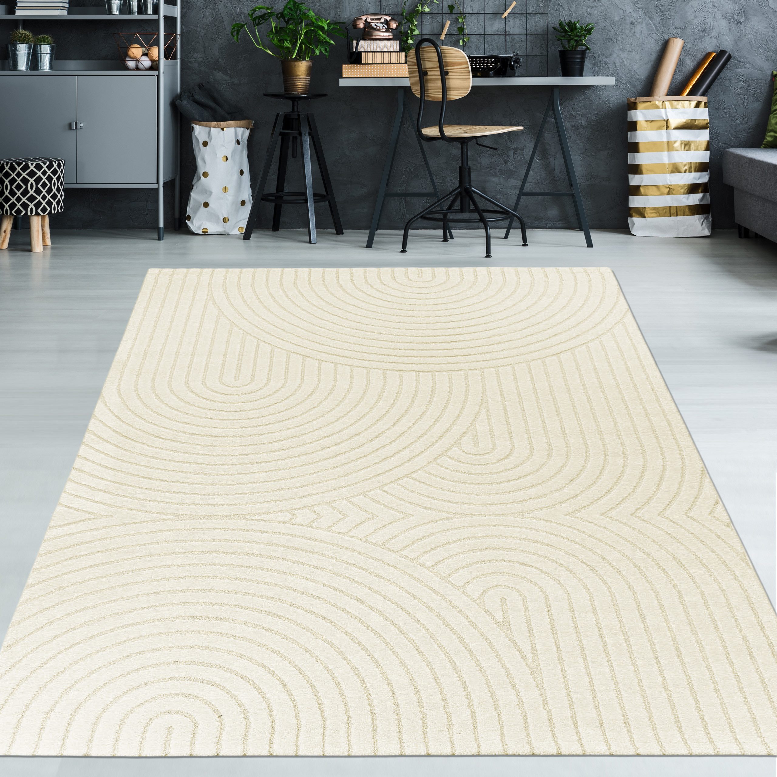 TeppichHome24 Teppich Moderner Wohnzimmerteppich mit gebogenem günstig online kaufen