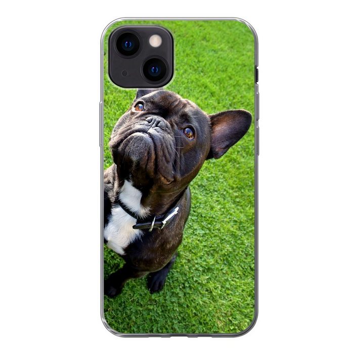 MuchoWow Handyhülle Französische Bulldogge - Gras - Halsband Handyhülle Apple iPhone 13 Smartphone-Bumper Print Handy