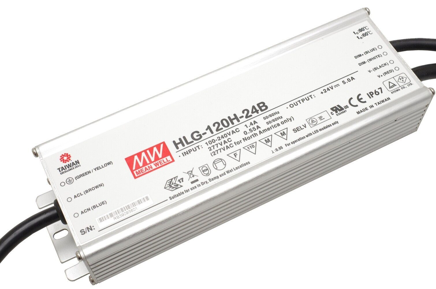 "HLG-120H-24B" 24V, Metall, 120W, IP67, L220xH38,8xB60cm LED Trafo