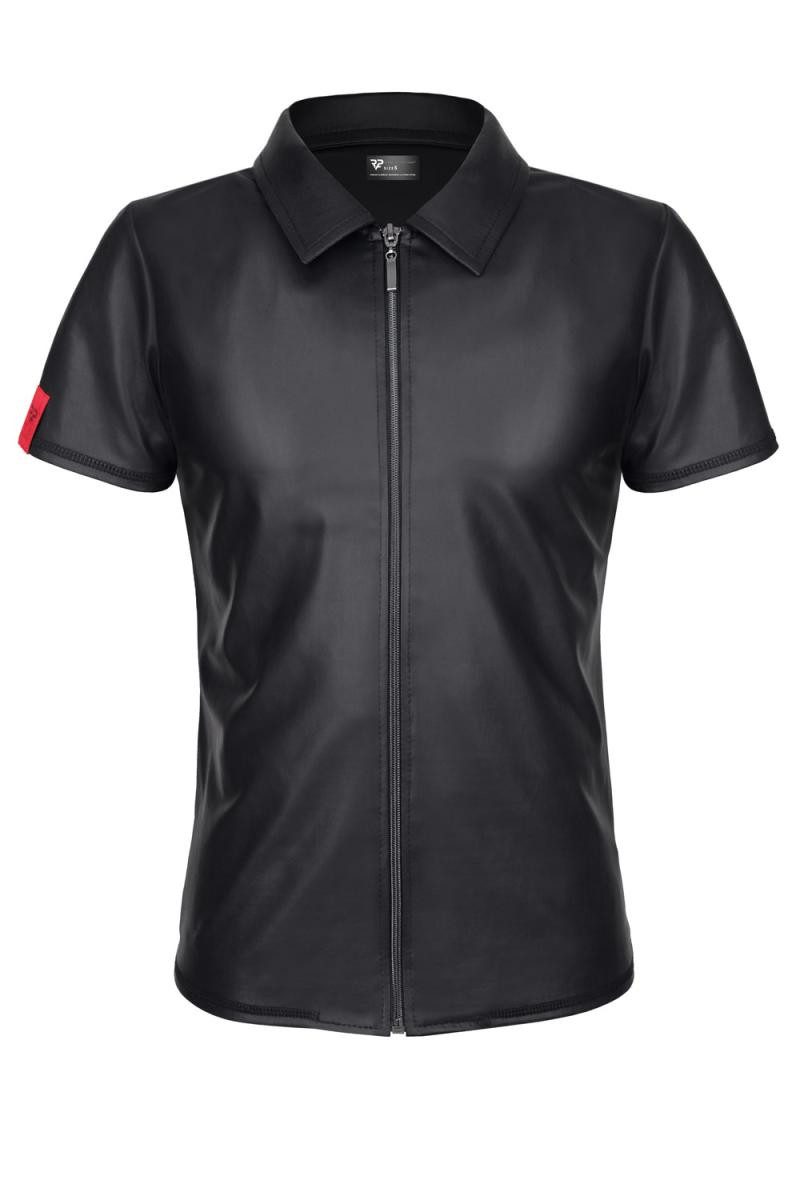 Regnes Fetish Planet T-Shirt Herren T-Shirt schwarzes Wetlook Poloshirt mit Stehkragen und schwarze