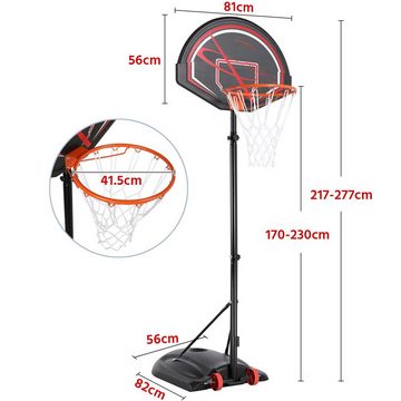 Yaheetech Basketballständer, Basketballkorb mit Rollen 217 bis 277 cm