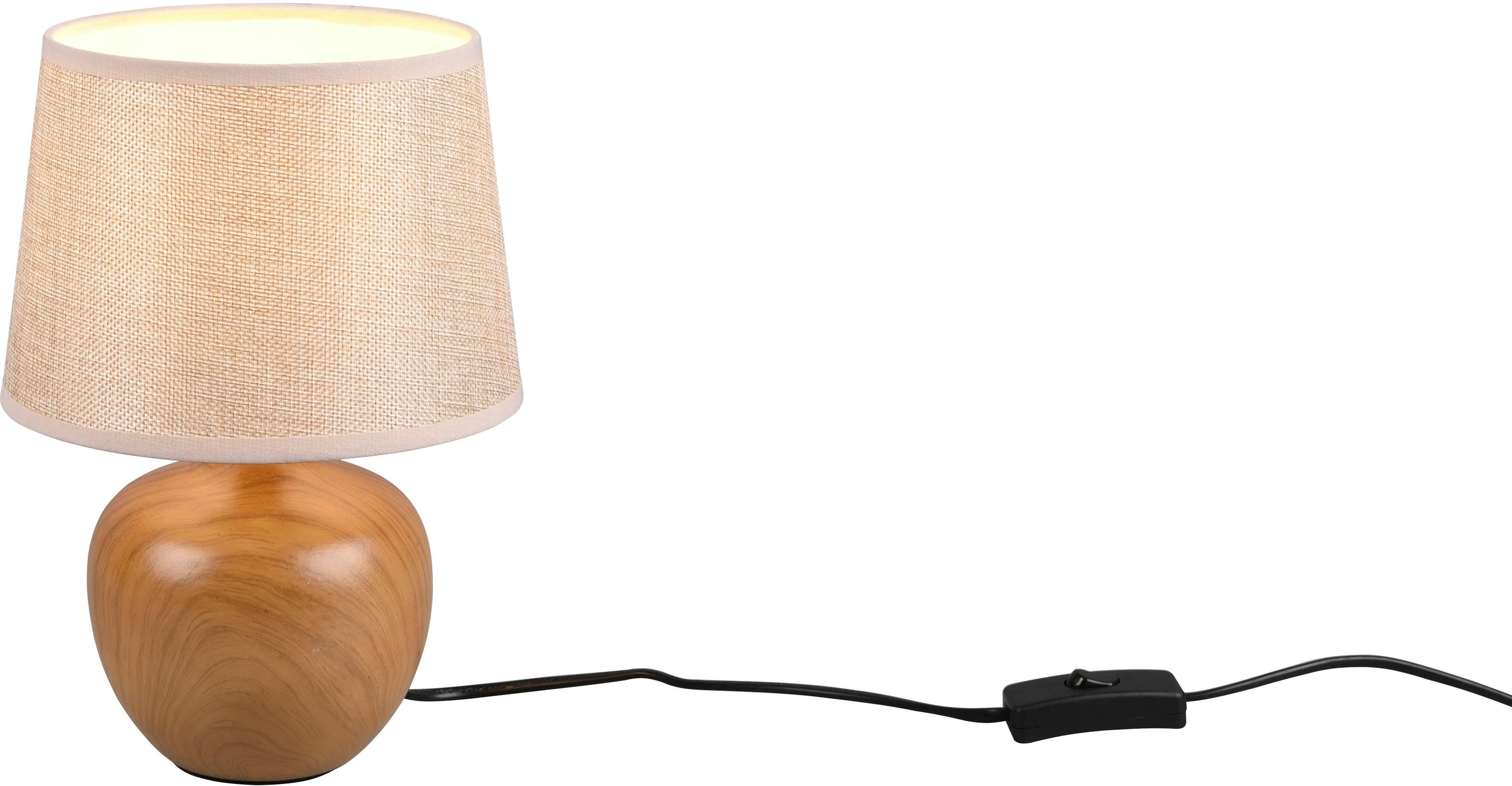 Reality Leuchten Schreibtischlampe Luxor, Ein-/Ausschalter, ohne Leuchtmittel, warmweiß - kaltweiß, Keramik Tischleuchte in Holzoptik, mit Stoffschirm, exkl 1xE14 max 40W