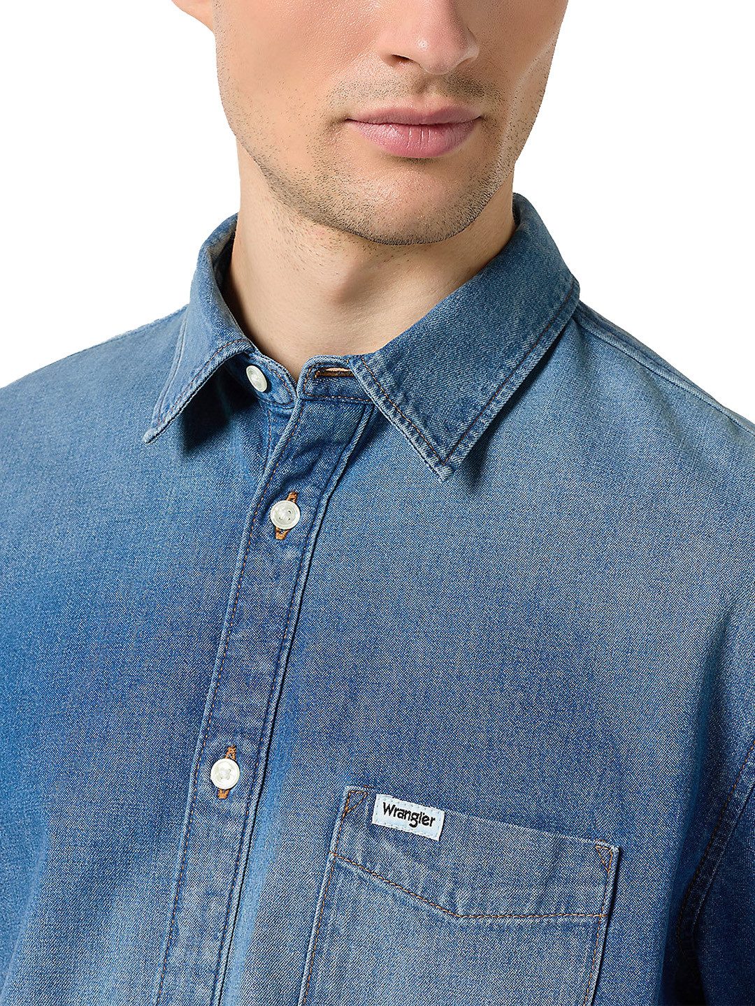 Wrangler Jeanshemd Regular Fit Kurzarm - 1 PKT SHIRT Mid Stone