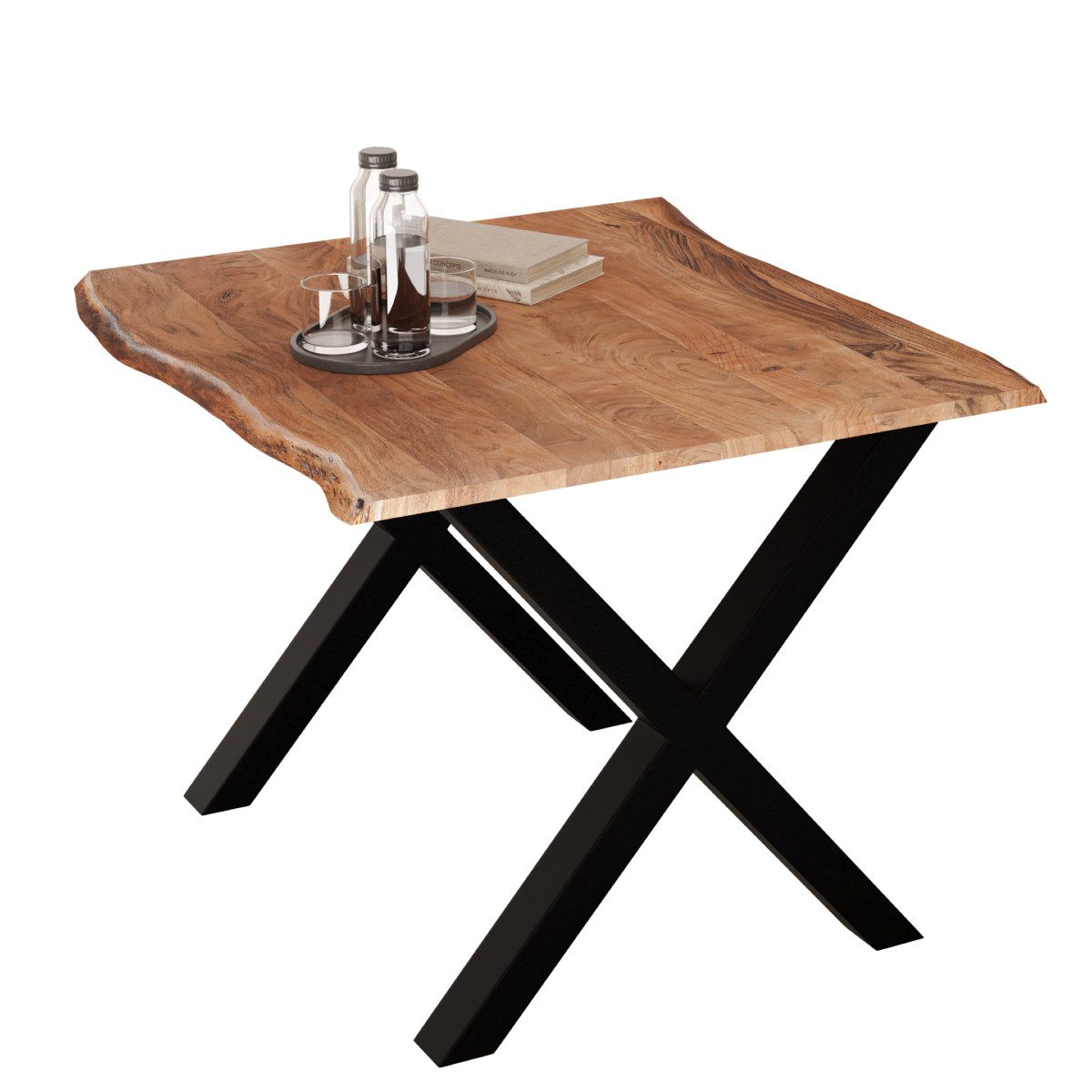 Liadomo Baumkantentisch Maxi, Massiver Akazien-Esstisch mit Baumkante und X-Gestell
