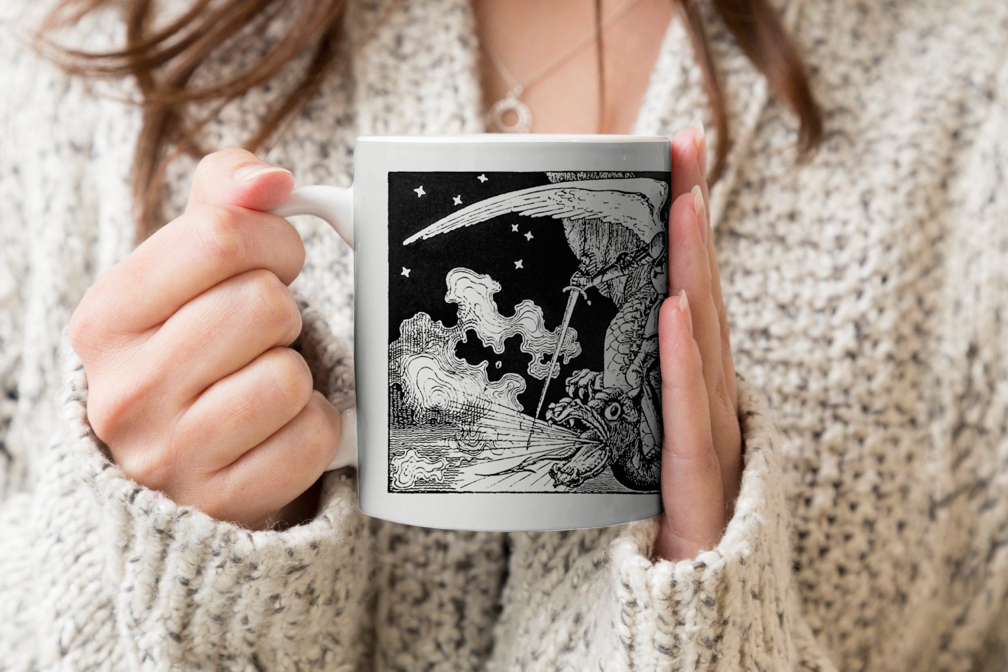 Tasse Kaffeetassen, Becher, MuchoWow - - Teetasse, Retro Engel, Geschenk Keramik, Teetasse, Drache