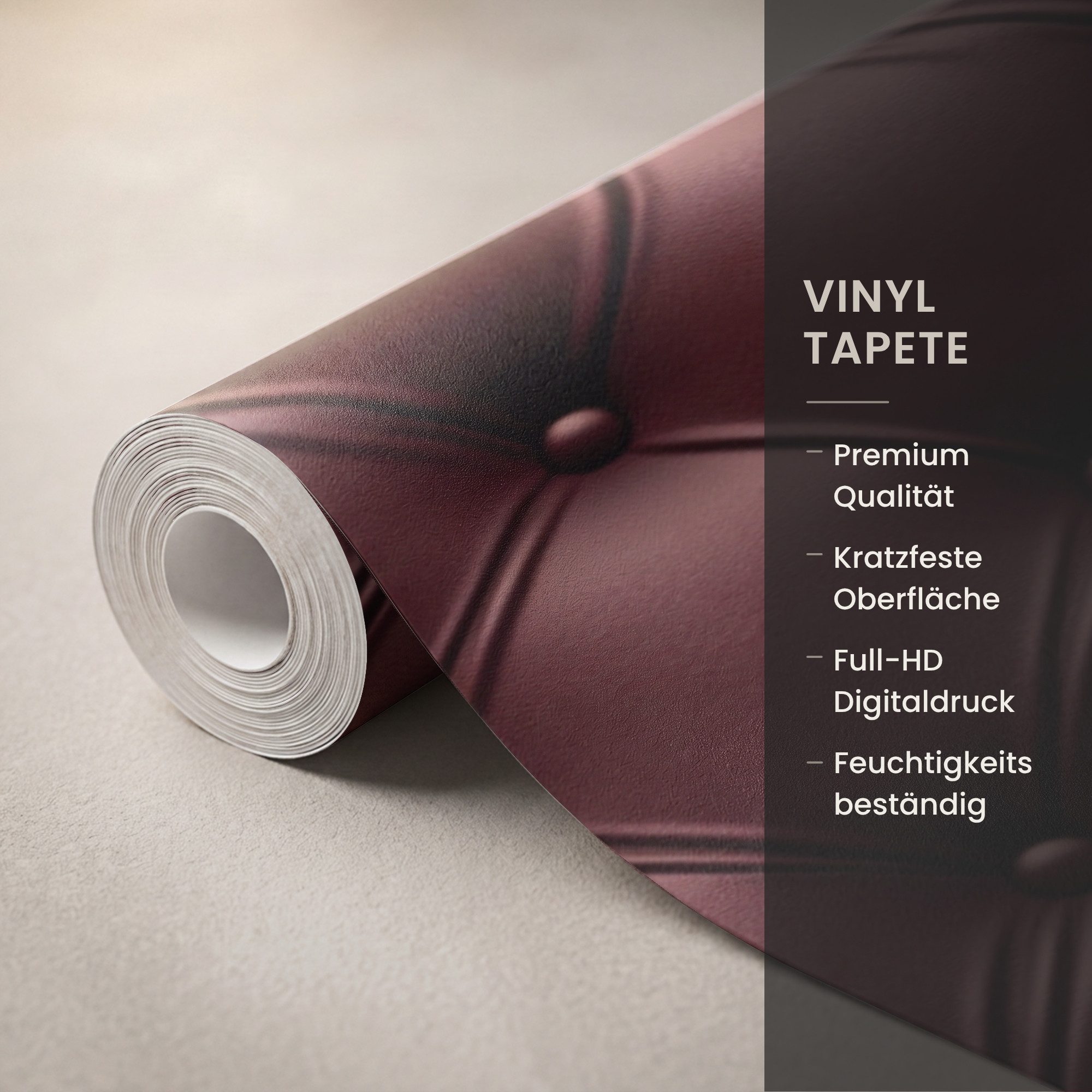OnlyWow Fototapete Leder - Muster - Bordeaux, Matt, bedruckt, Wandtapete, Modern, Wanddekoration, Vinyl Tapete 220x220cm