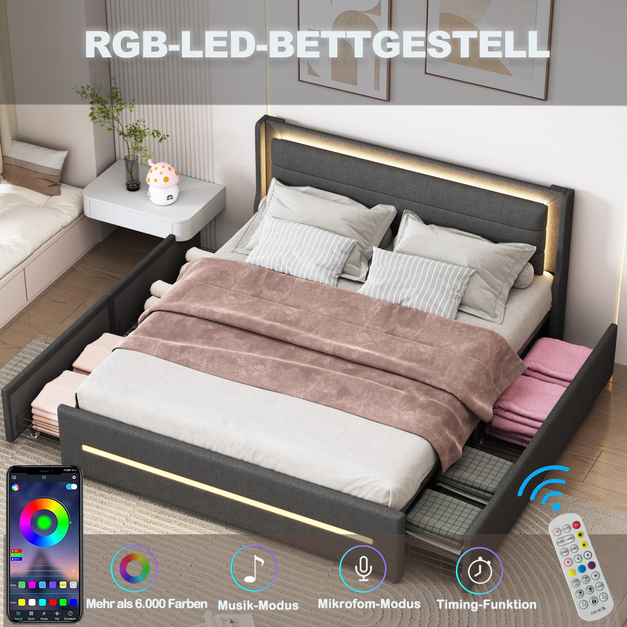 HAUSS SPOLE Polsterbett 160x200 mit LED-Beleuchtung, günstig online kaufen