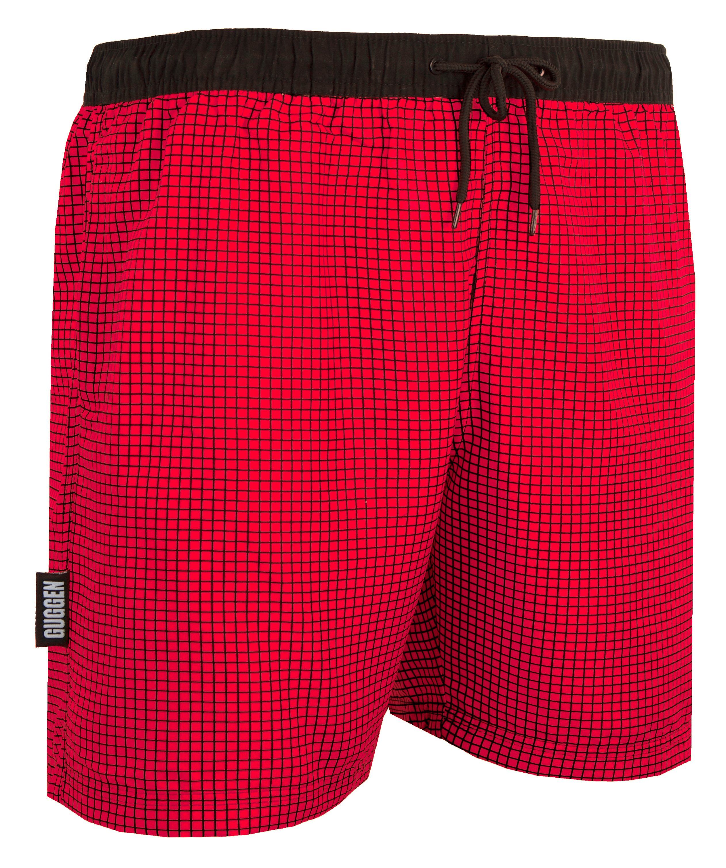 GUGGEN mit Herren Kordelzug Mountain Rot Schnelltrocknende Style6 Badeshorts Badehose kariertes Badeshorts Muster Badehose Männer