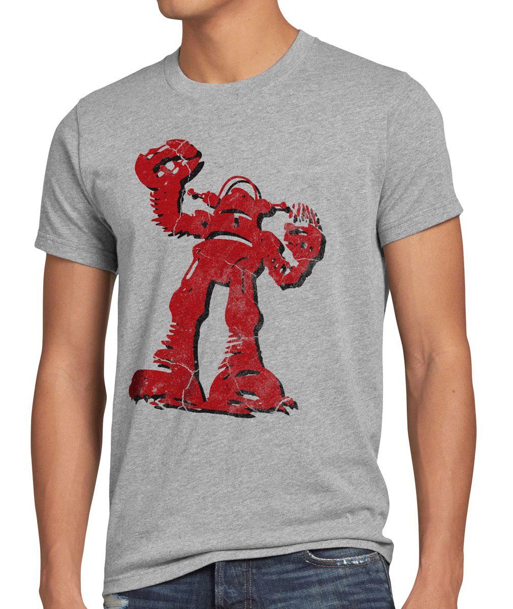 style3 Print-Shirt Herren T-Shirt Hero Robot Big Bang Sheldon TV Serie Roboter Cooper Comic Theory grau meliert