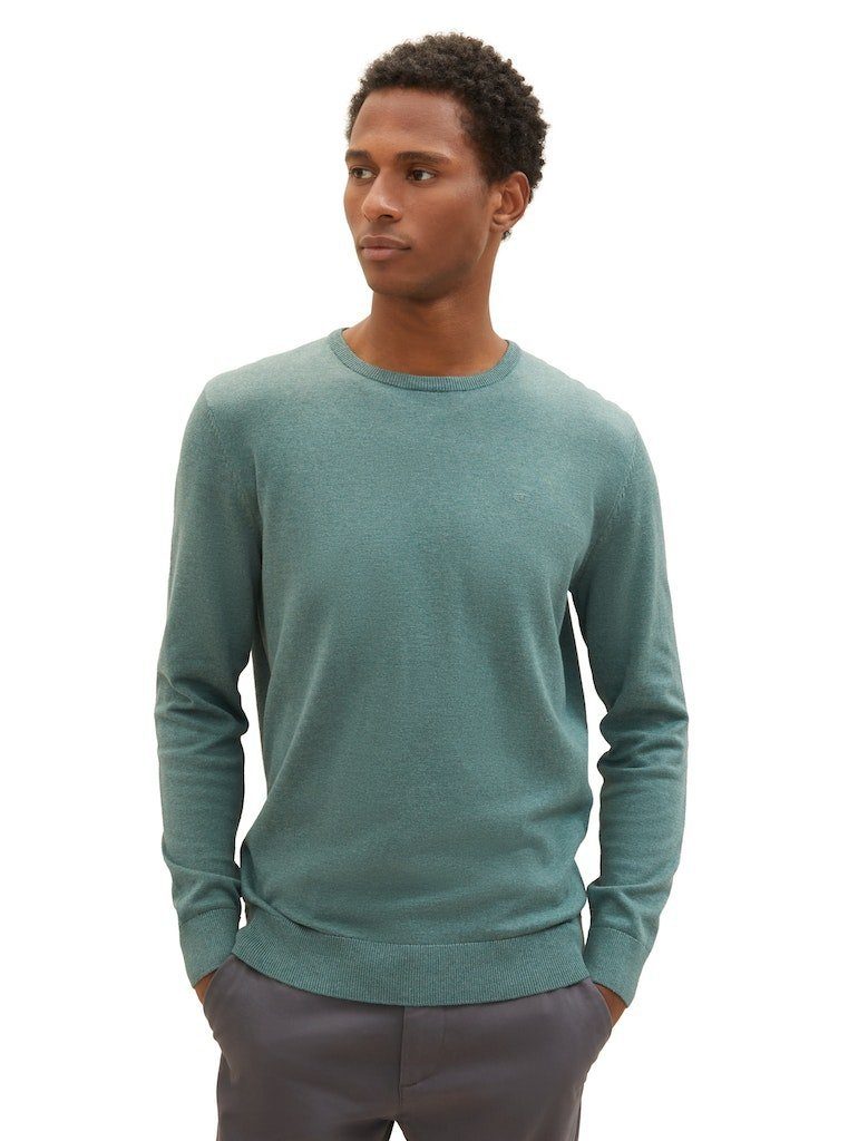 Crew Melange Green 32619 TAILOR TOM Sweater (1-tlg) melierter Basic Neck Sweatshirt Dust Strickpullover