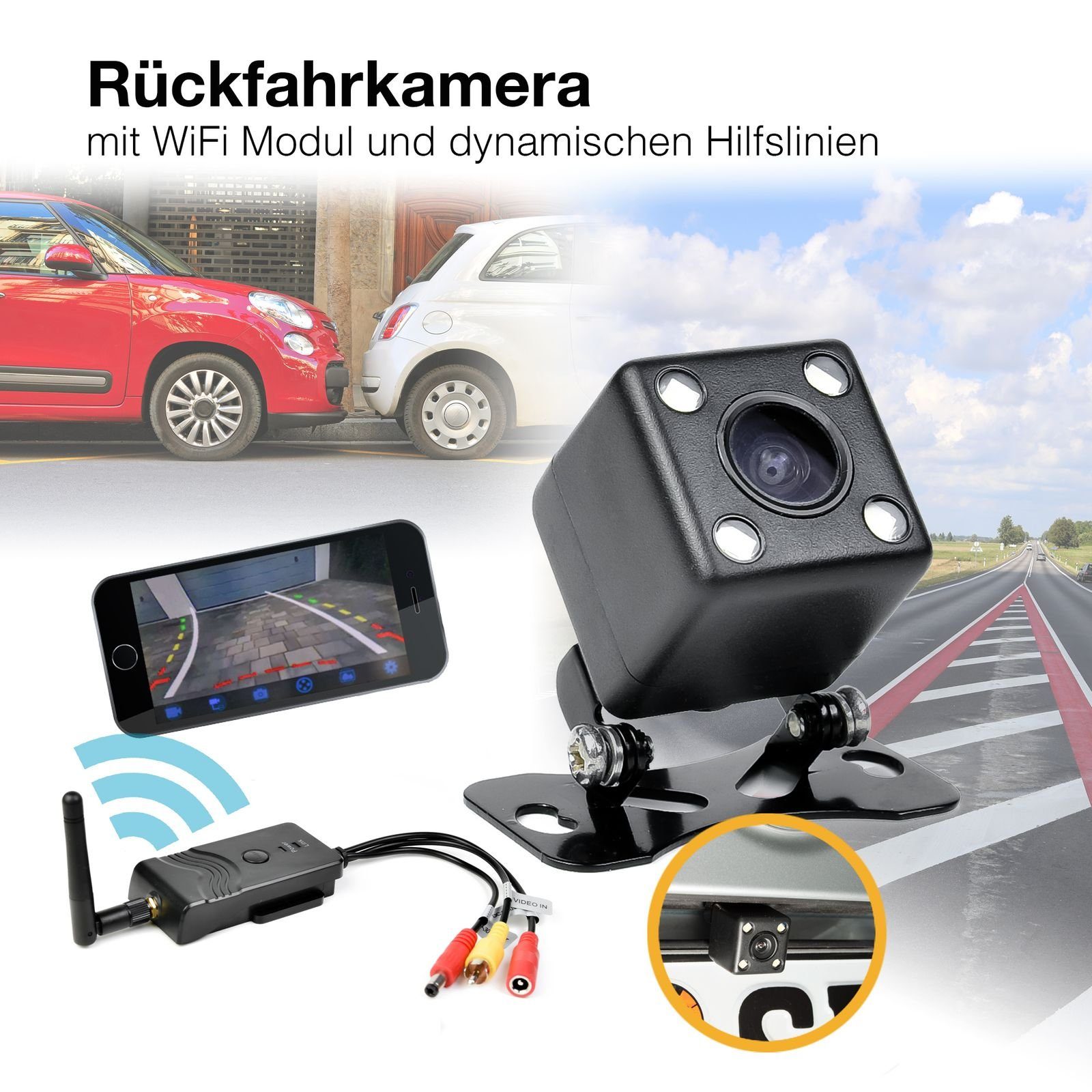 HD Rückfahrkamera CARMATRIX 24V) CM-1162 12V WLAN Rückfahrsystem Rückfahrkamera mit Funk (Auto App