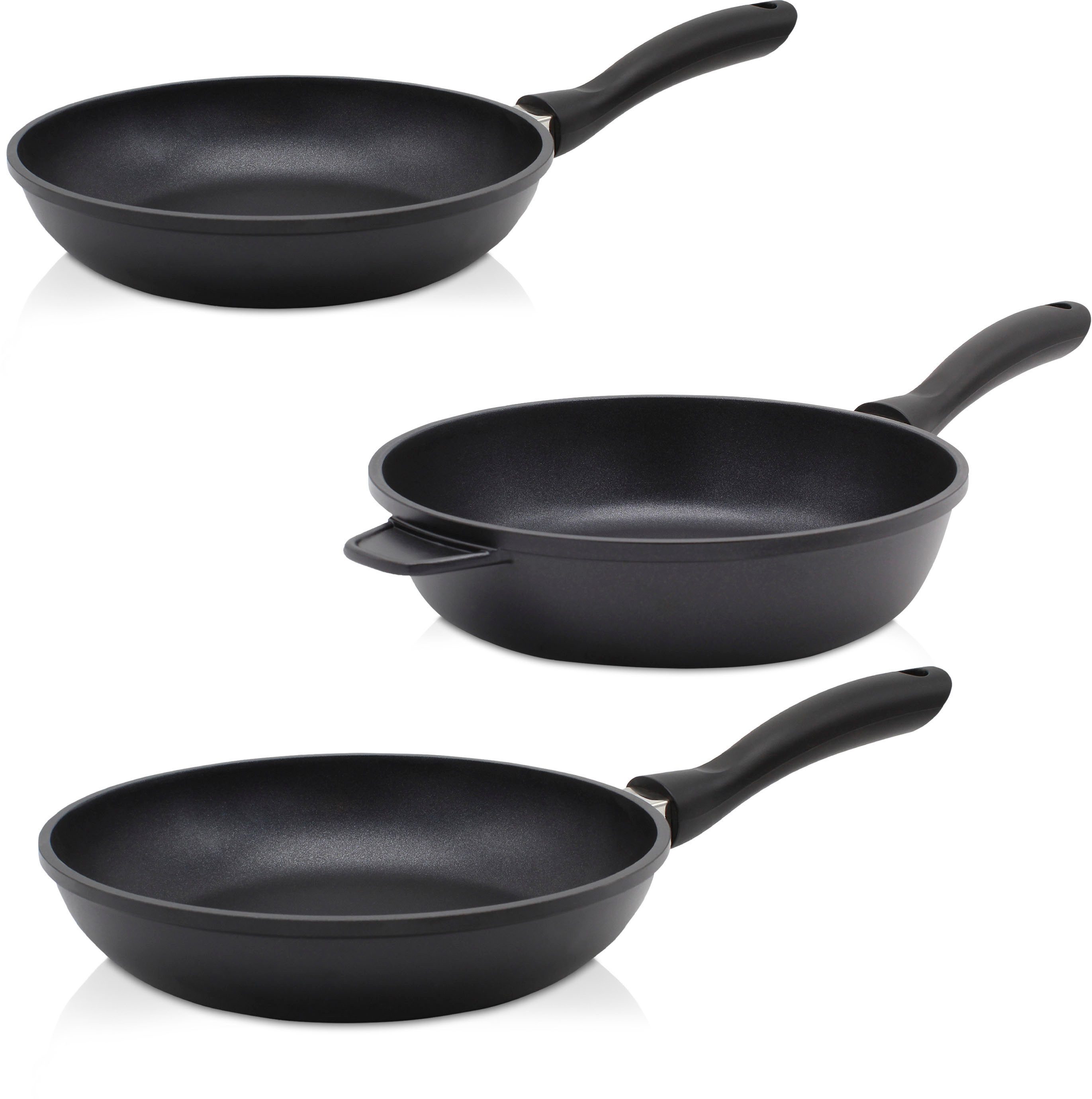 Krüger Pfannen-Set Aluguss Pfannenset LEIPZIG, 3 tlg., Aluminiumguss (Set, 3-tlg., 1x Bratpfanne Ø 20 cm, 1x Bratpfanne Ø 28 cm, 1x Schmorpfanne Ø 24 cm), hochwertige Antihaft-Versiegelung