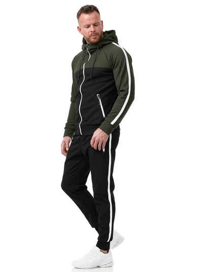 L.gonline Freizeitanzug Herren Jogginganzug, Sporthose und Kapuzenjacke, Streifenmuster, (Kapuzenjacke mit Reißverschluss, Hose, 2-tlg), mit Streifen