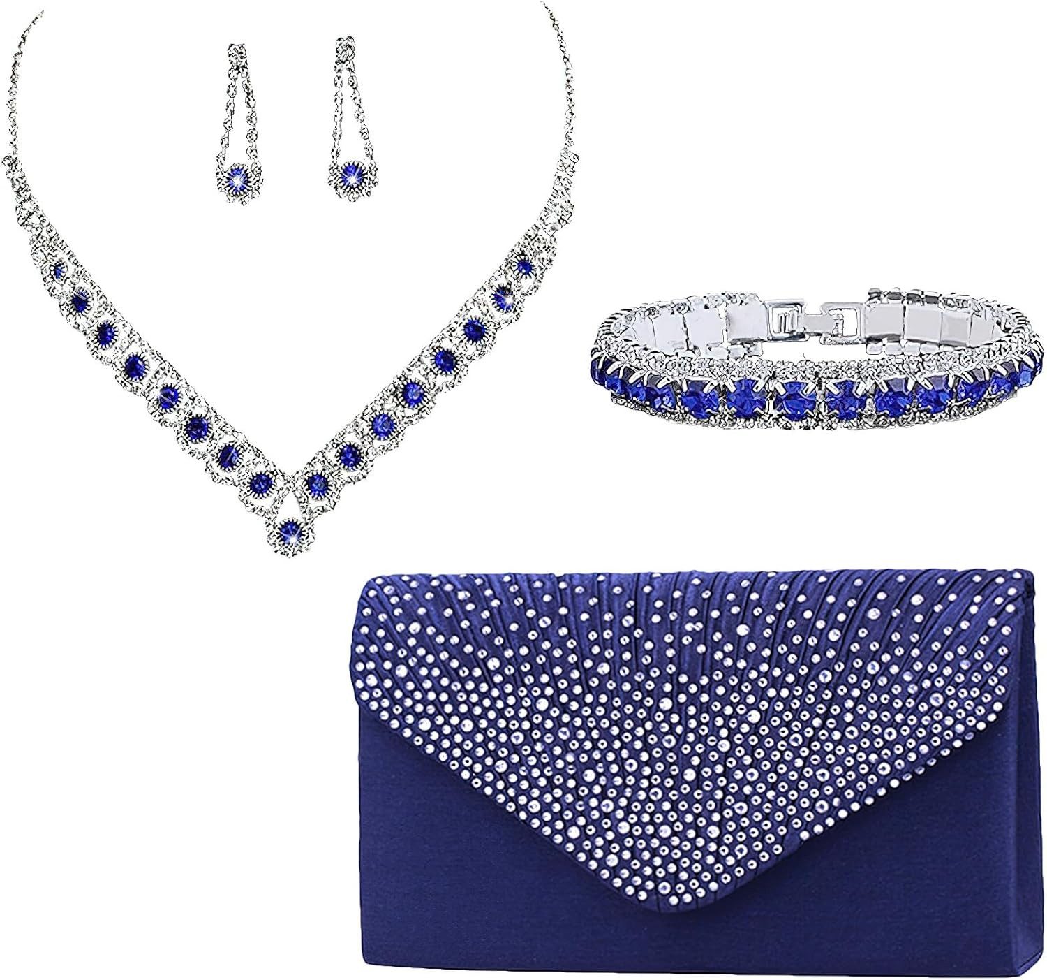 Coonoor Ювелирные изделияset Hochzeits- und Abendessen-Schmuck-Set, Halskette, Серьги, Armband und Handtasche