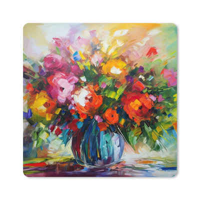 MuchoWow Gaming Mauspad Blumen - Bunt - Blumentopf - Ölgemälde (1-St), Gaming, Rutschfester Unterseite, Mausunterlage, 80x80 cm, XXL, Großes