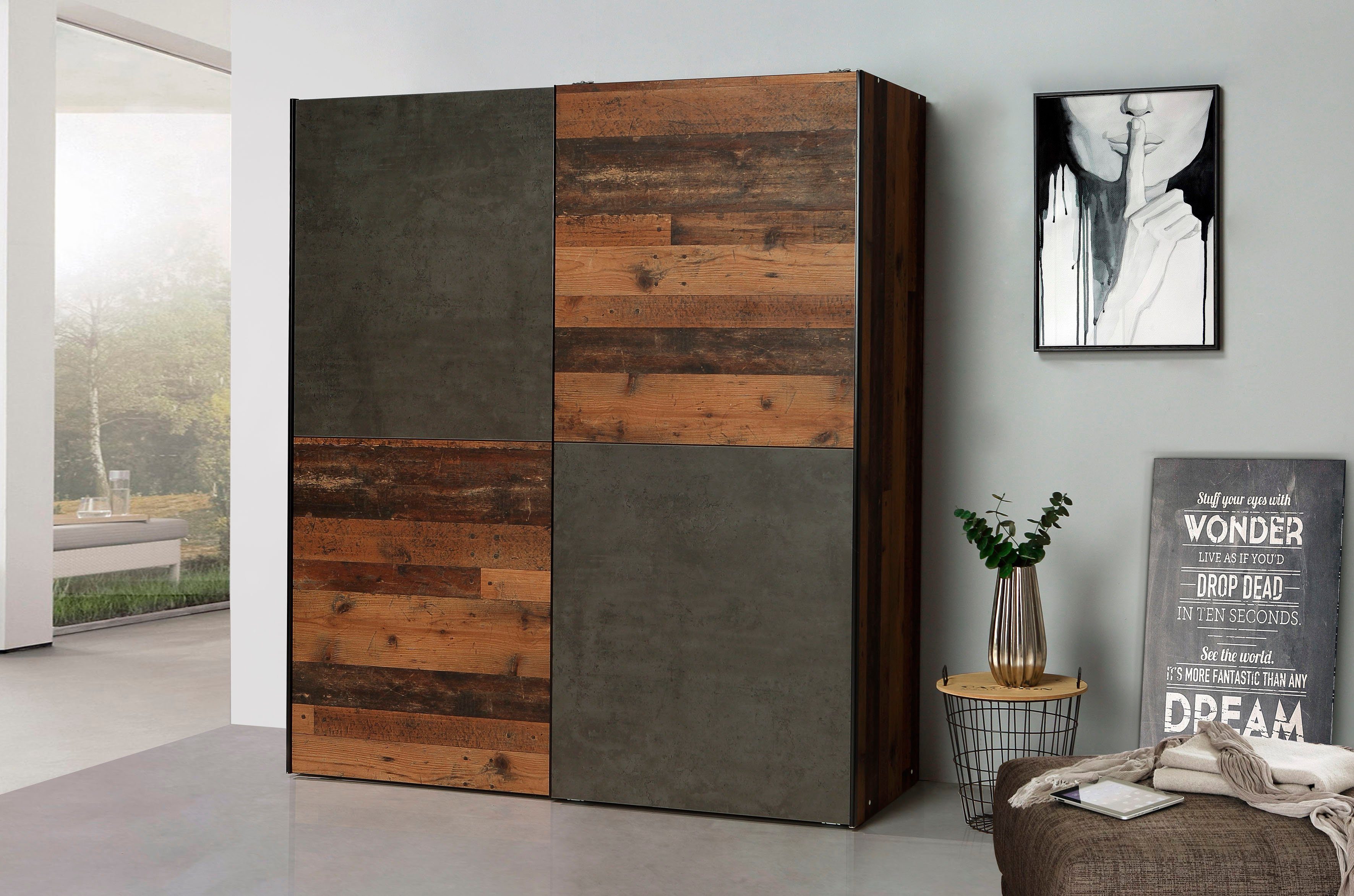 FORTE Schwebetürenschrank Dederik Griffleisten aus Metall günstig online kaufen