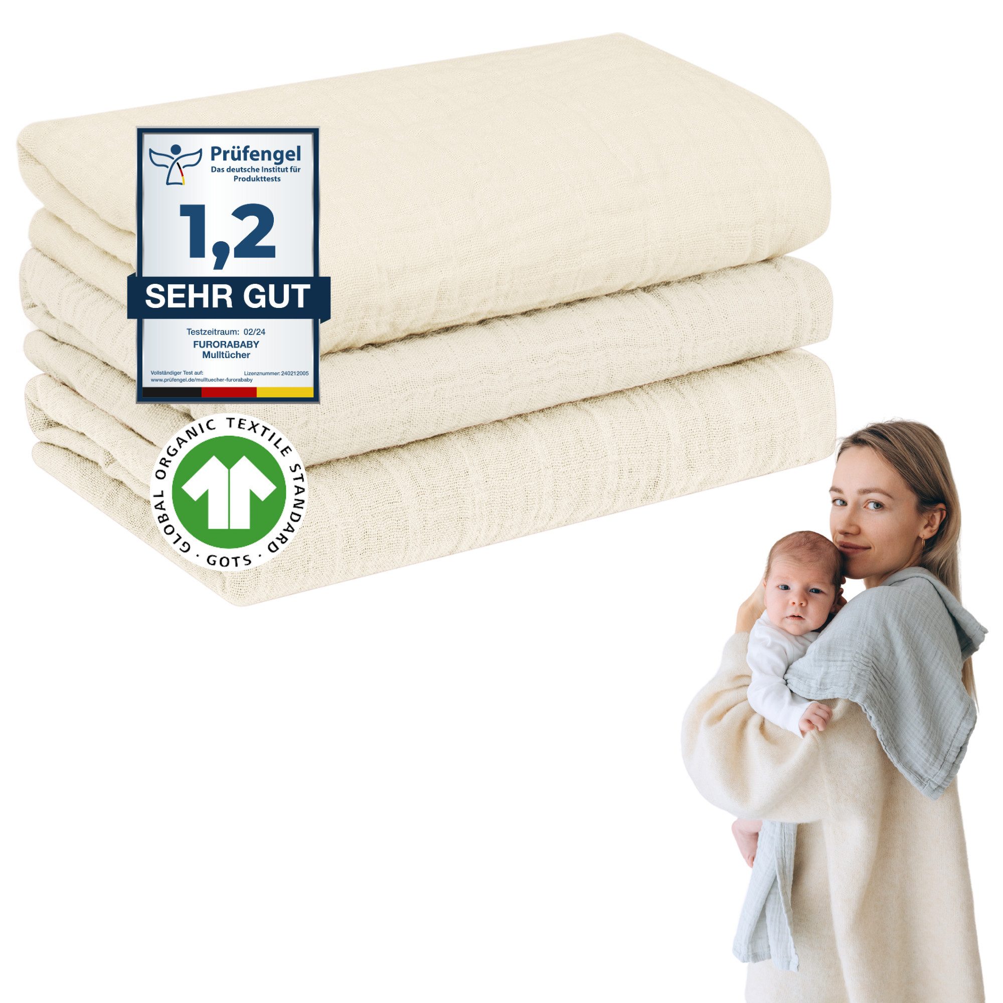 furora BABY Spucktuch Baby Mulltücher Sets (Bio-Musselin: super soft) 80x80cm oder 25x25cm, Sehr weich