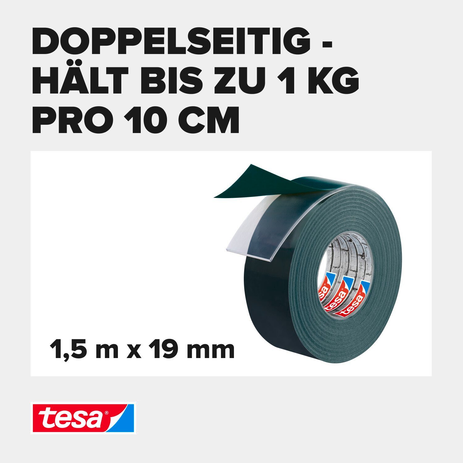 tesa Doppelklebeband POWERBOND Outdoor Doppelseitiges Klebeband (Packung, 1-St) für draussen - 1,5 m : 19 mm