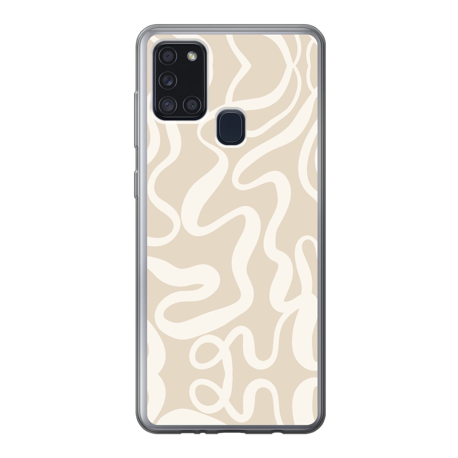 MuchoWow Handyhülle für Samsung Galaxy A21s Linien - Abstrakt - Beige - Weiß - Minimalisti, Smartphone-Bumper, Print, Handy Schutzhülle Dünn