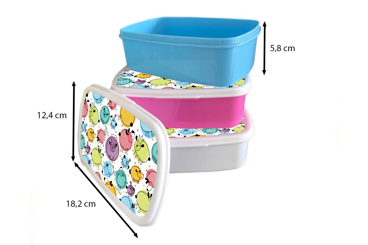 - weiß MuchoWow für für Muster, Schafe Lunchbox - Brotbox Kunststoff, Mädchen und Jungs Kinder und Brotdose, (2-tlg), Punkte Erwachsene,