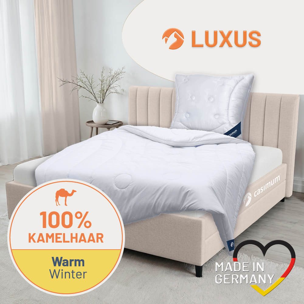 casimum Naturhaarbettdecke LUXUS Kamelhaardecke 135x200, 155x220, 200x200 & weitere Größen, Füllung: 100% Kamelflaumhaar, Bezug: 100 % Baumwolle, Bettdecke 135x200, 155x220 cm für Sommer, Winter, 4 Jahreszeiten