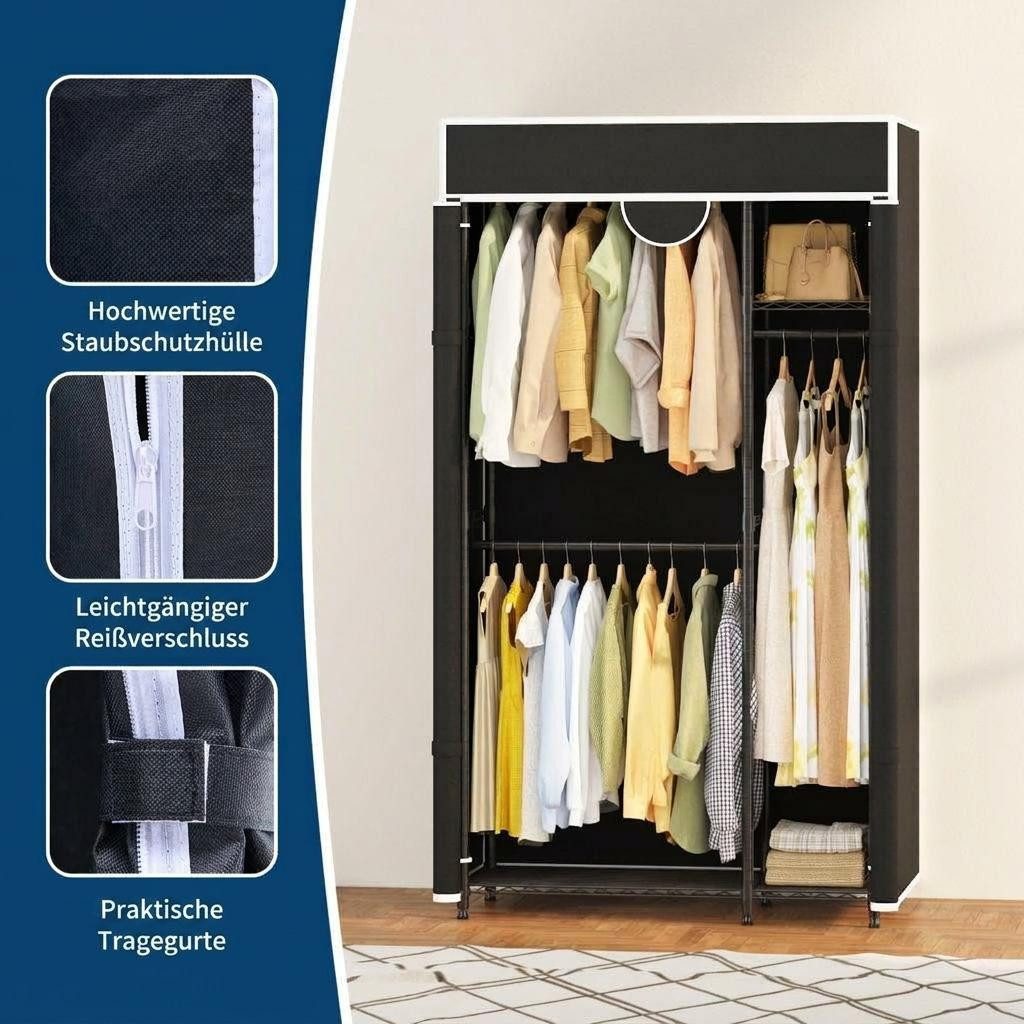 GarveeMore Kleiderschrank Stabiler Stoffschrank mit Kleiderstange, Kohlenstoffstahl – Bild 5 von 5