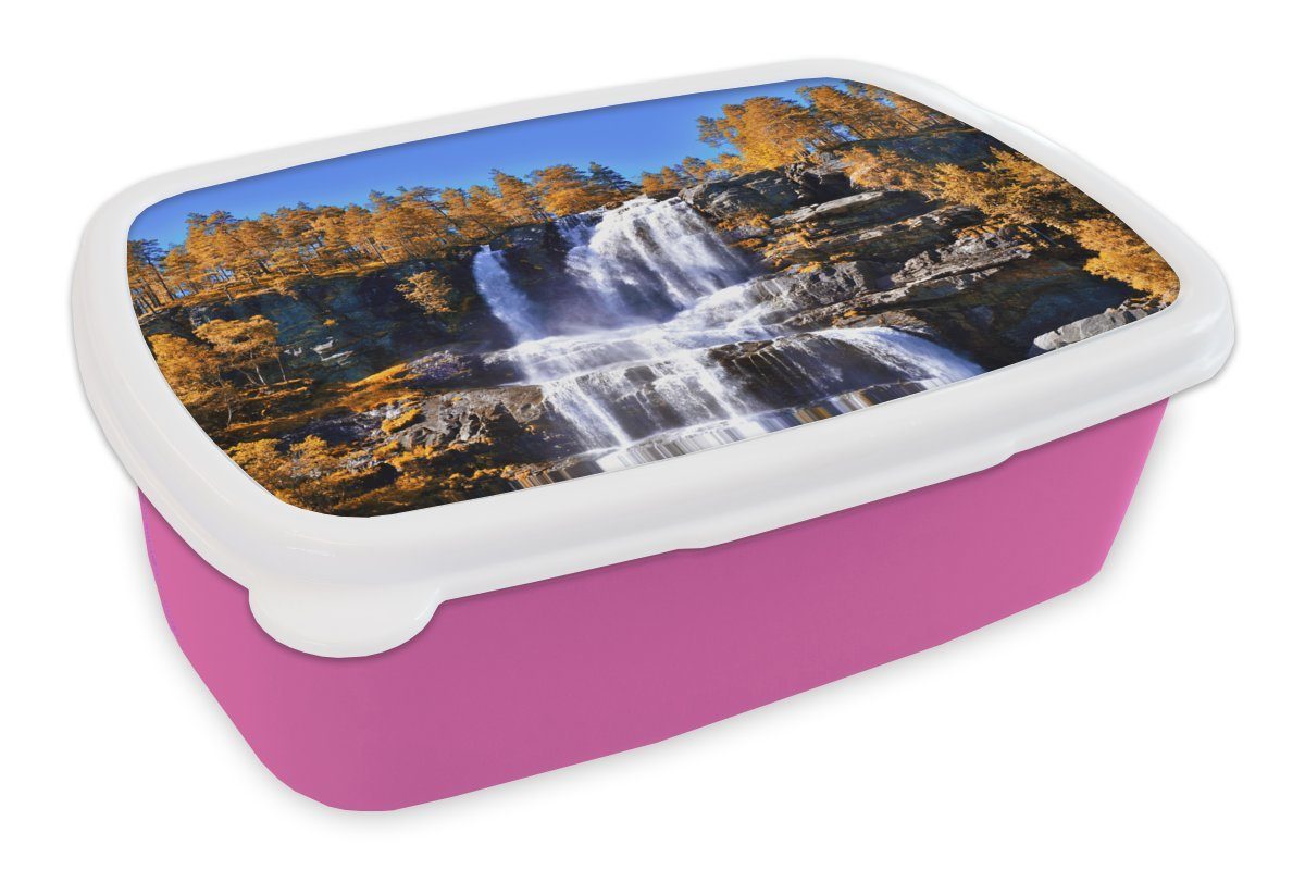 MuchoWow Lunchbox Wasserfall Norwegen Natur, Erwachsene, für - - Brotdose Mädchen, Kunststoff, Kunststoff Kinder, rosa Brotbox Snackbox, (2-tlg)