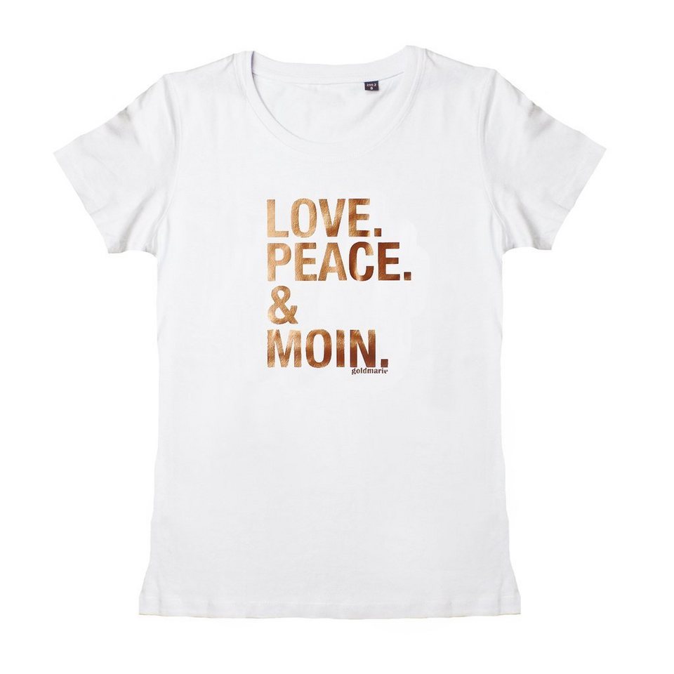 goldmarie T-Shirt LOVE PEACE MOIN weiß mit kupfer mit Frontprint, aus  reiner Baumwolle