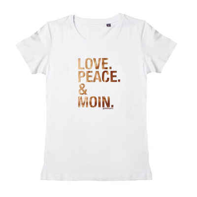 goldmarie T-Shirt LOVE PEACE MOIN weiß mit kupfer mit Frontprint, aus reiner Baumwolle