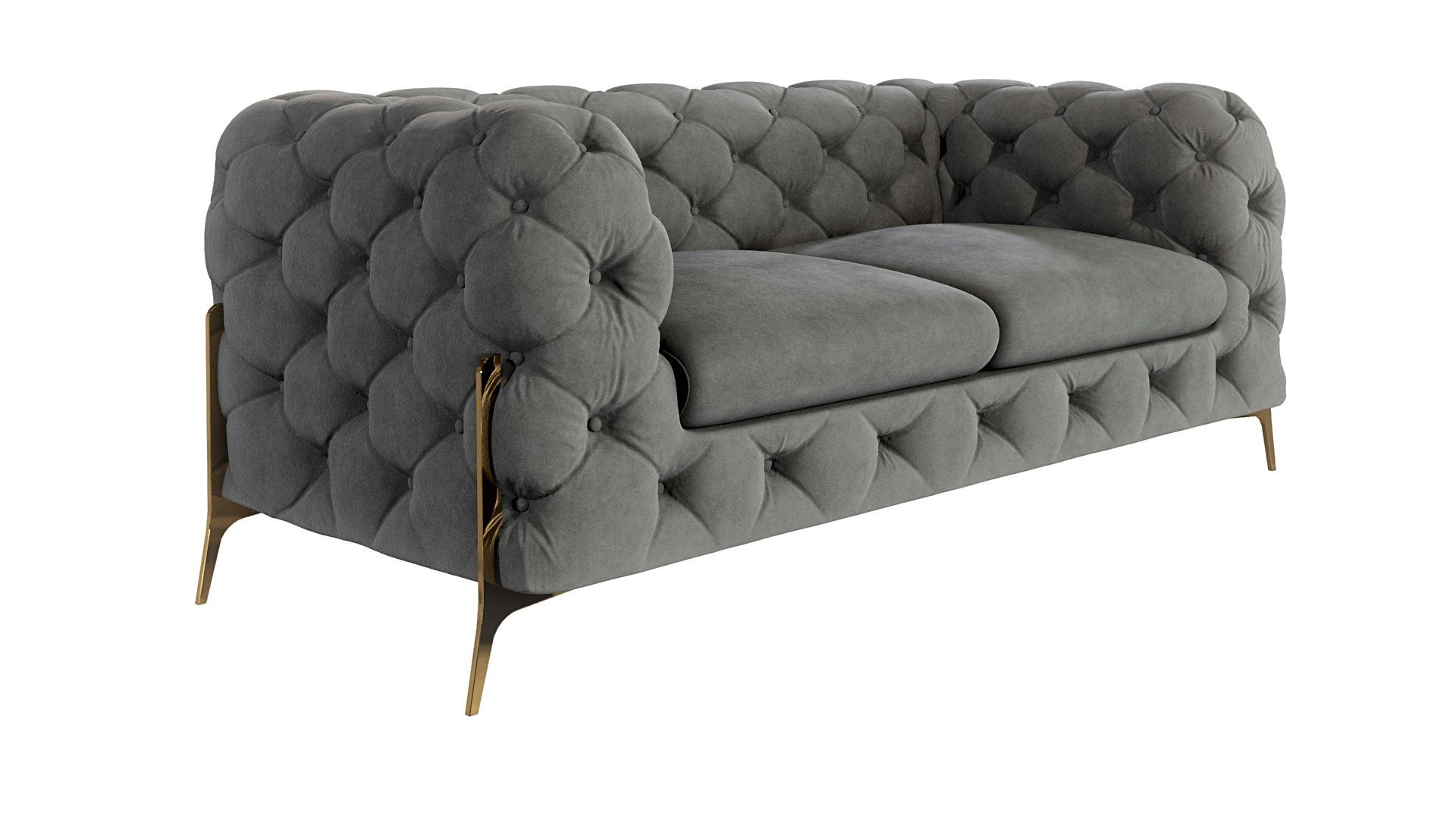 Möbel Sofa Goldene Chesterfield Grau mit Ashley mit Füßen, Metall S-Style Wellenfederung 2-Sitzer