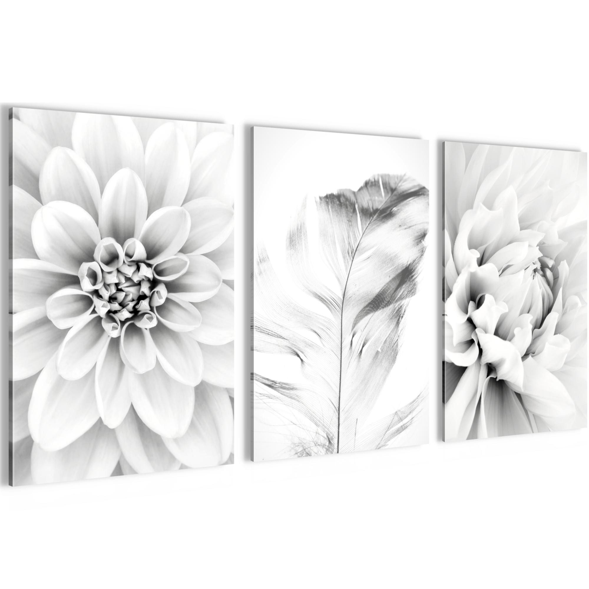 Novart Wandbild Bilder Blumen Vintage AUFHÄNGFERTIG für Flur Deko Grau N033536b, 40 x 60 cm - 3 Bilder