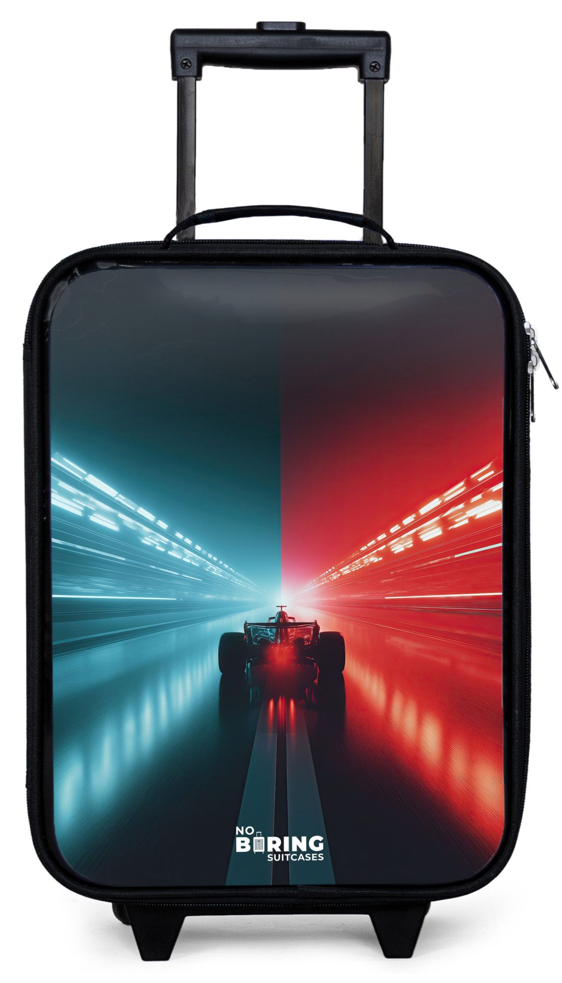 NoBoringSuitcases.com© Kinderkoffer mit leuchtende Räder - Rennstrecke - Rennwagen - Neon - Rot, 2 Rollen, Kinder Koffer Klein, Trolley Handgepäck, Reisekoffer