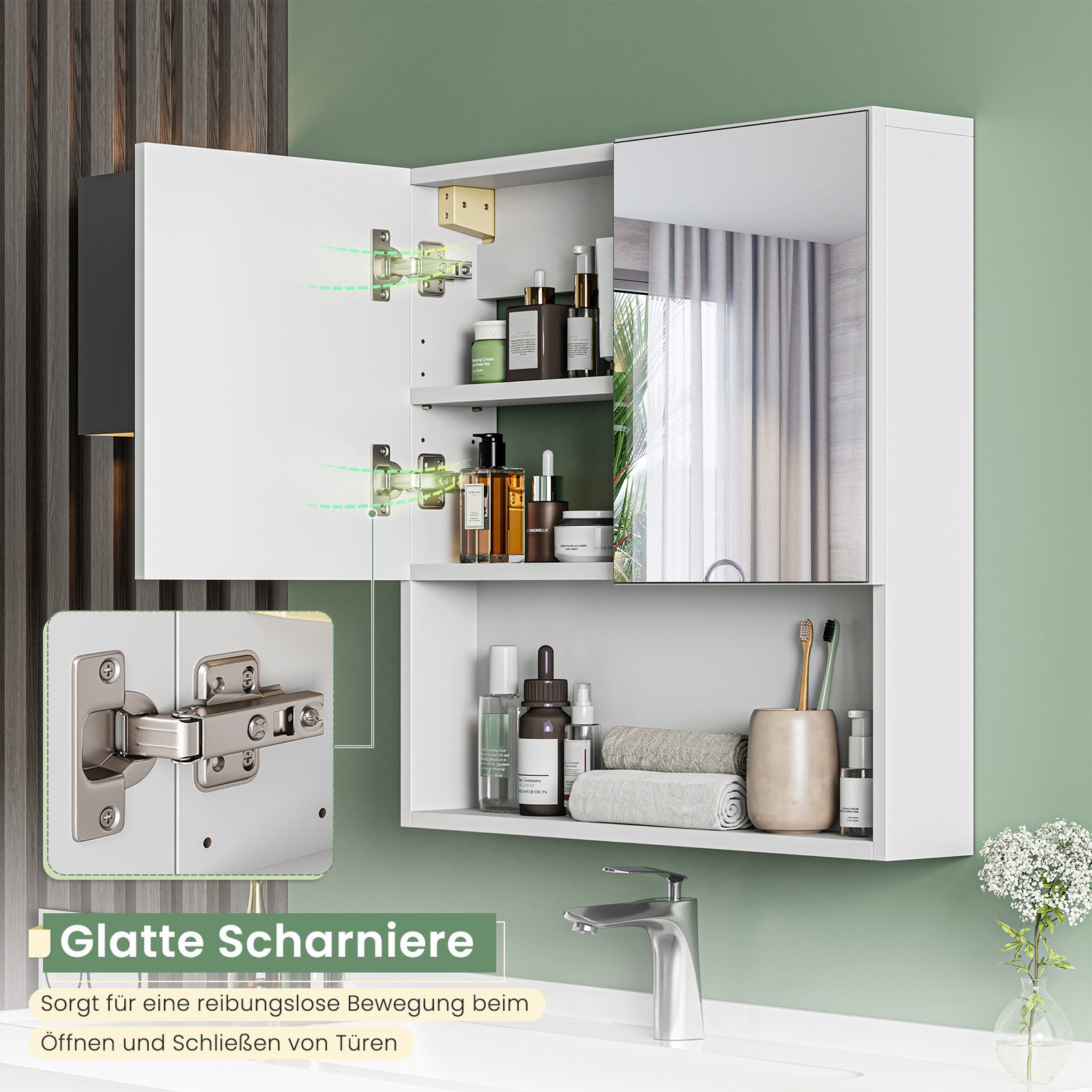 Dripex Spiegelschrank Badezimmerschrank mit Spiegel Badschrank mit verstellbarem Einlegeboden – Bild 5 von 5